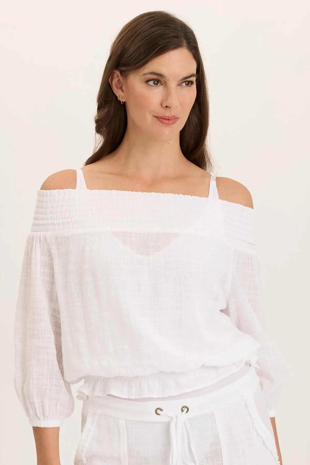 Jolia Gauze Off-Shoulder Billow Sleeve Top MoistureWickingTechnology LowMaintenanceMaterial