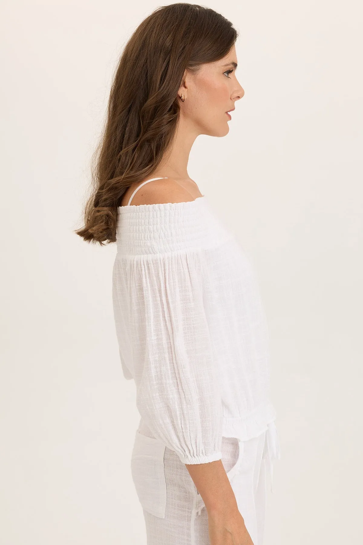 Jolia Gauze Off-Shoulder Billow Sleeve Top AdjustableWaistband SmoothGripFastenings