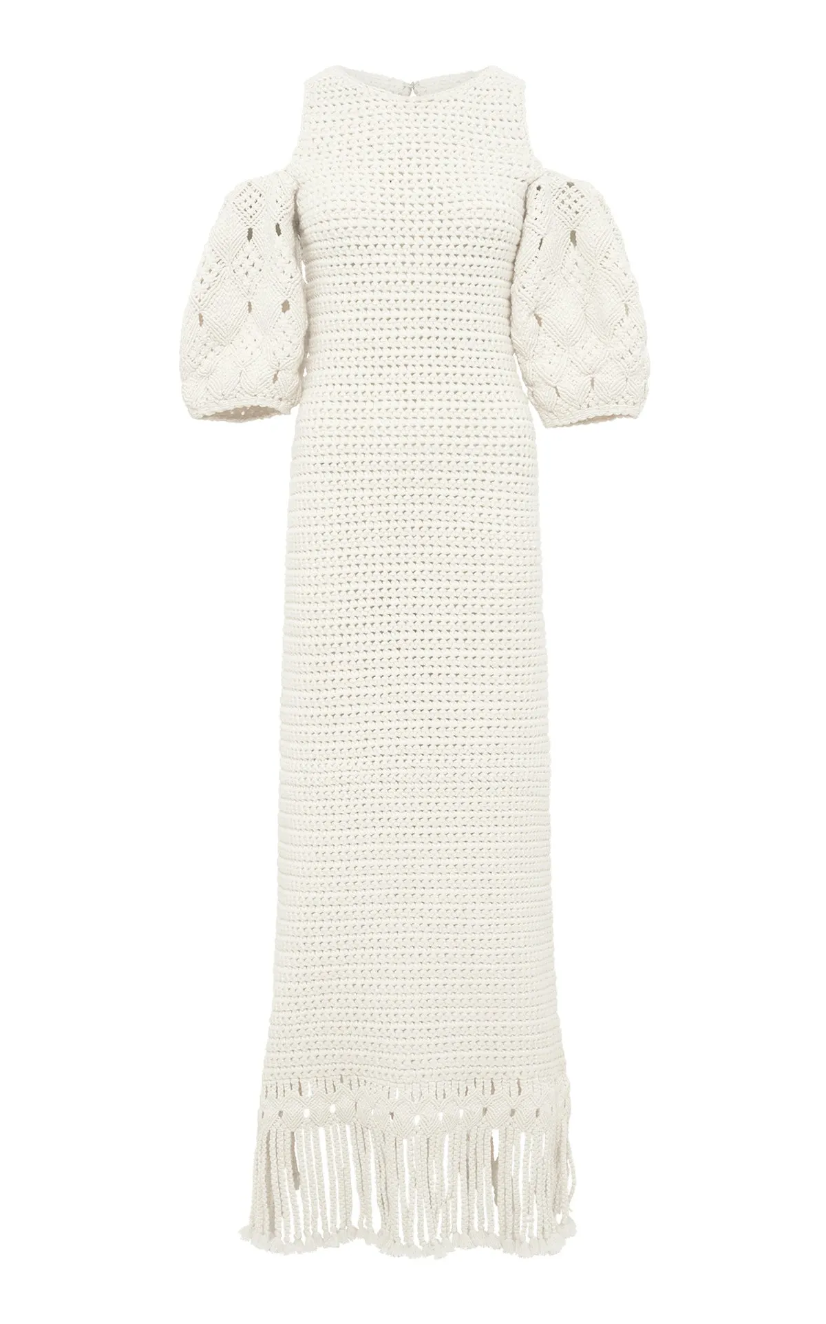 Durable Construction FoldableDesign Levana Fringe Crochet Maxi Dress in Ivory Cashmere