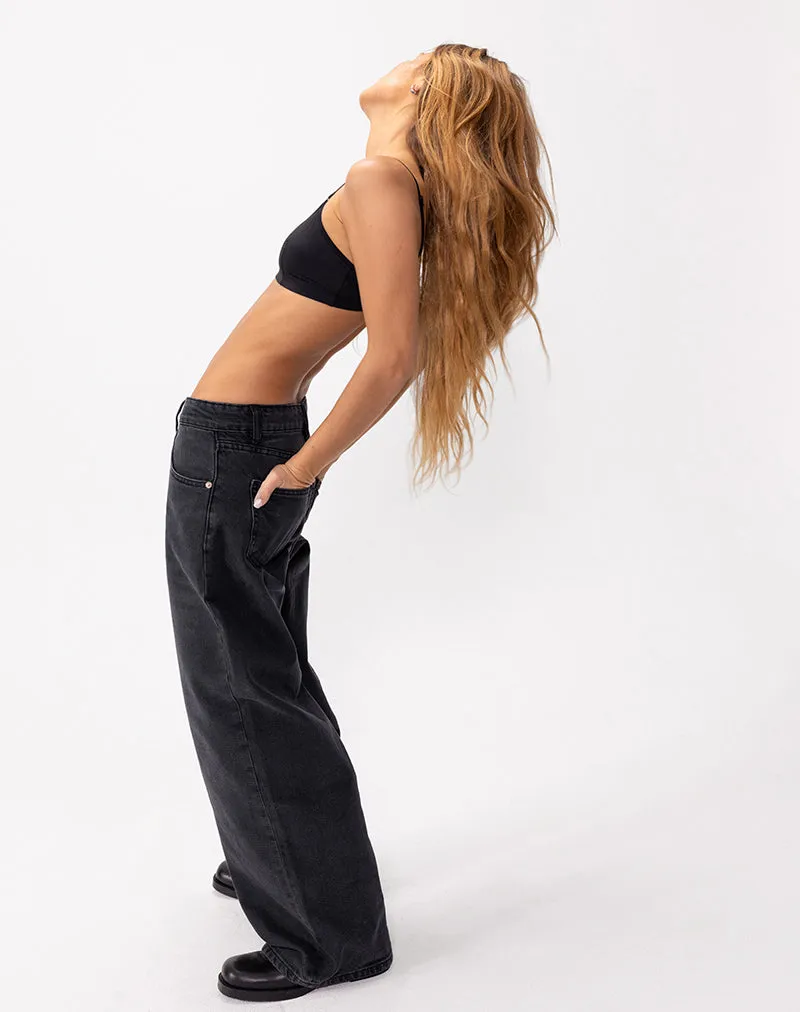 Roomy Extra Wide Low Rise Jeans in Washed Black Thick Glow