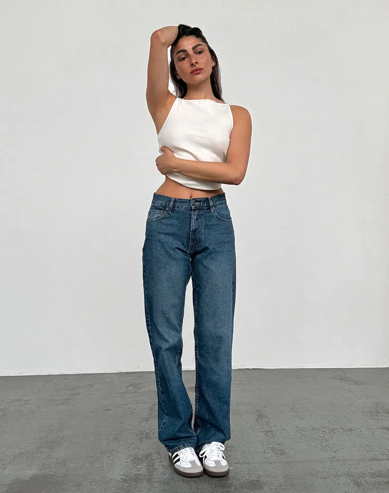 Clean Cut Model Glow Mid Rise Slim Parallel Jeans in Mid Blue Used