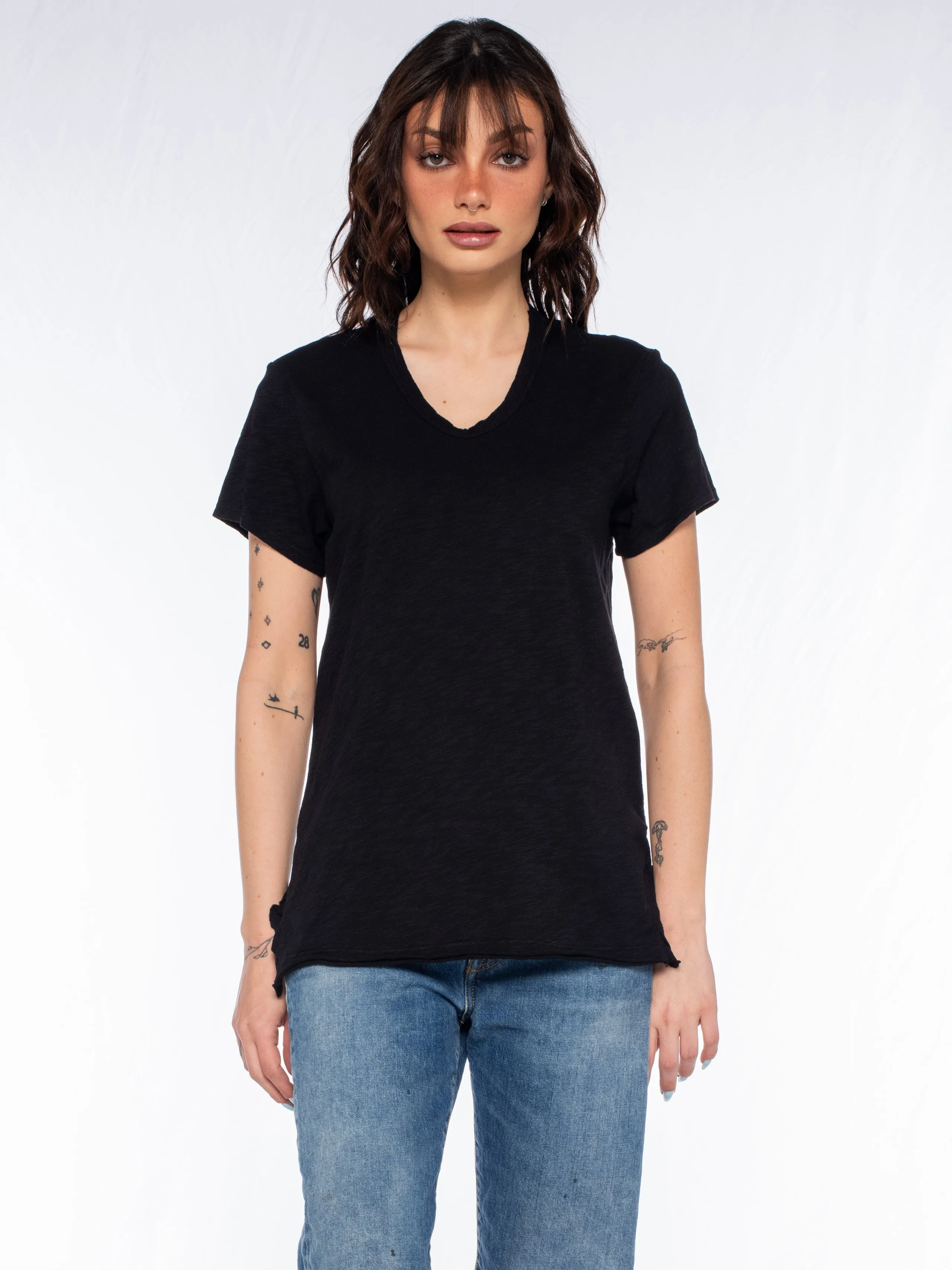 Shrunken Scoopy Neck Ruffled Slits Urban Cool Sustainable Base