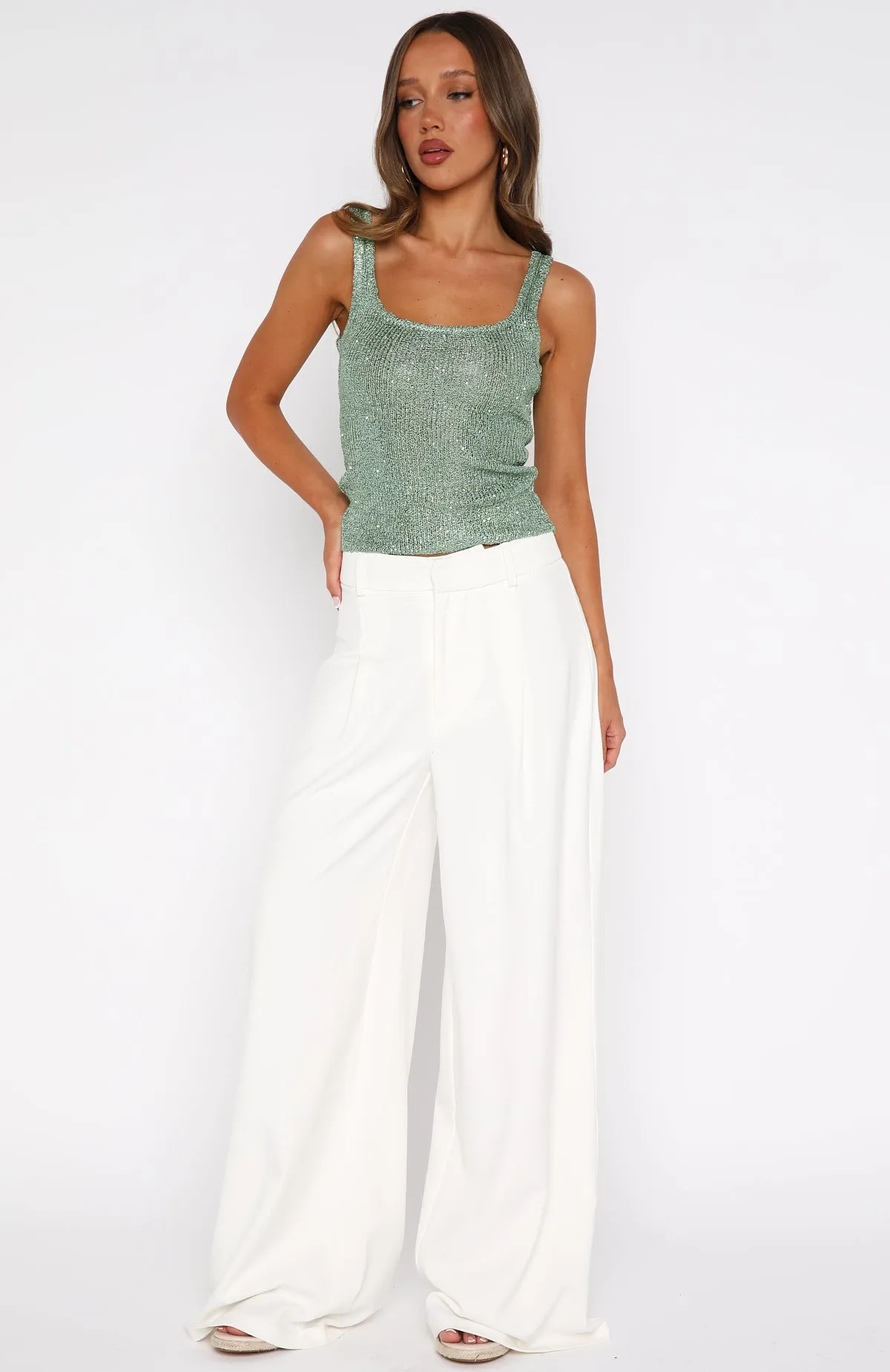 Stretch Panels Down For Me Sequin Knit Top Spearmint