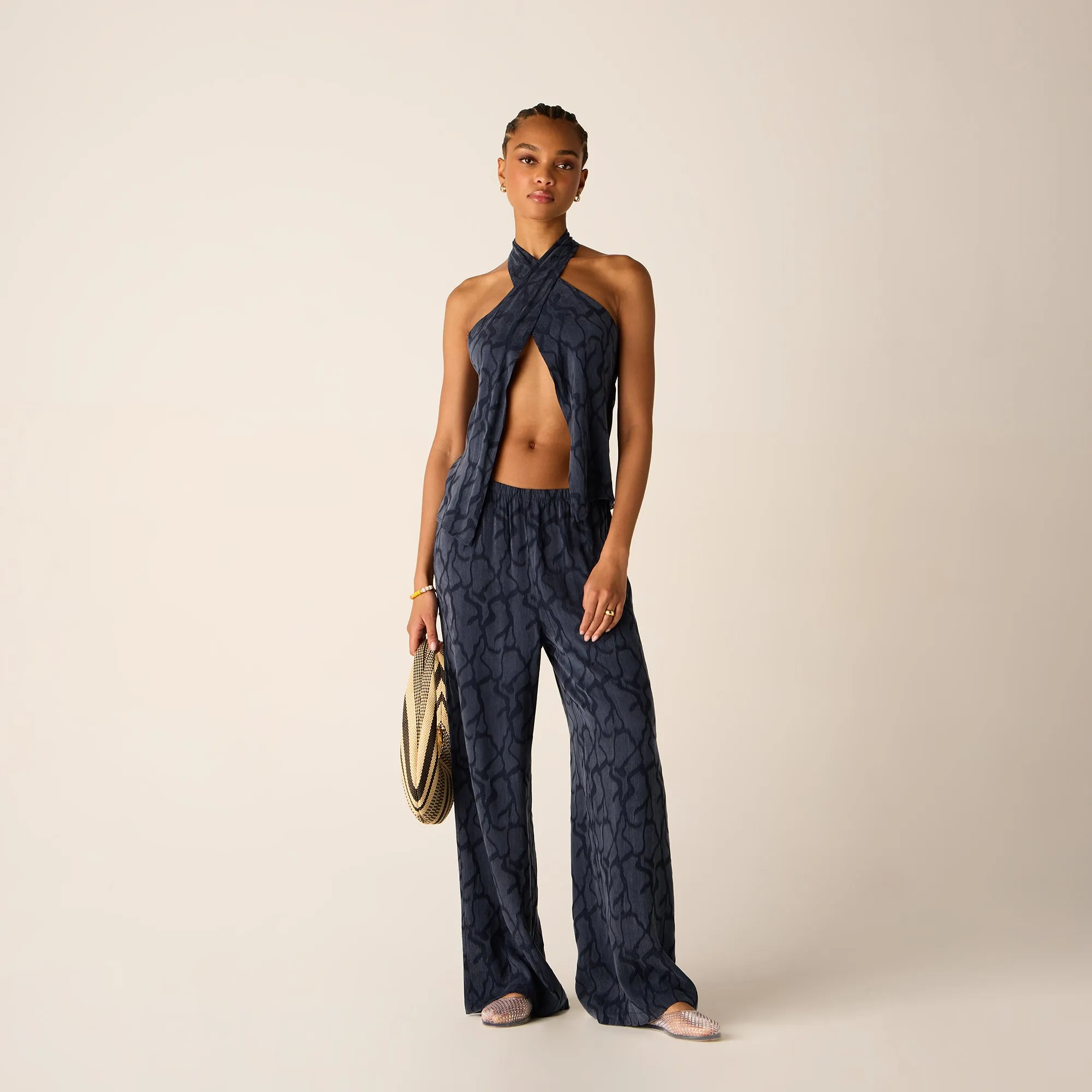 Counter - measure - ready Stable performance Kith Women Mika Wavy Jacquard Wrap Halter - Nocturnal