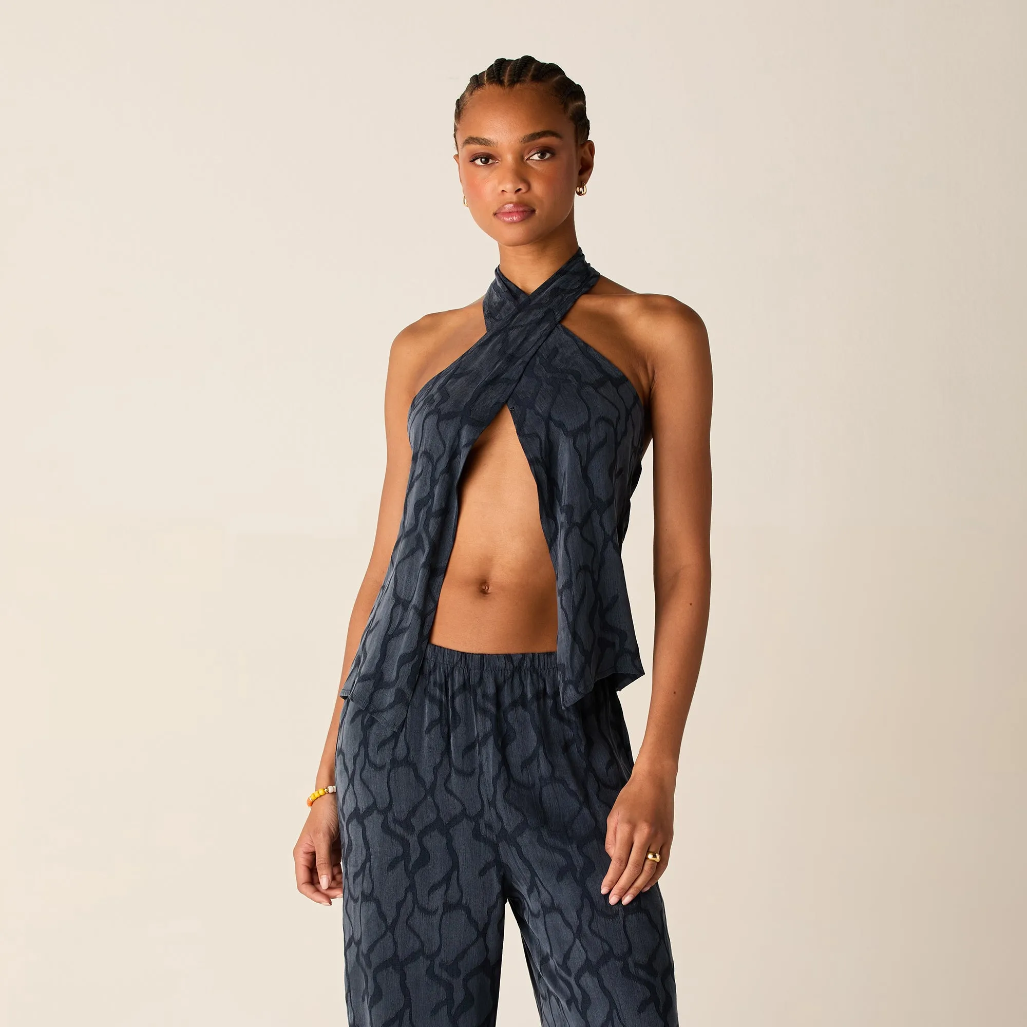 Temperature Regulation Fabric Kith Women Mika Wavy Jacquard Wrap Halter - Nocturnal