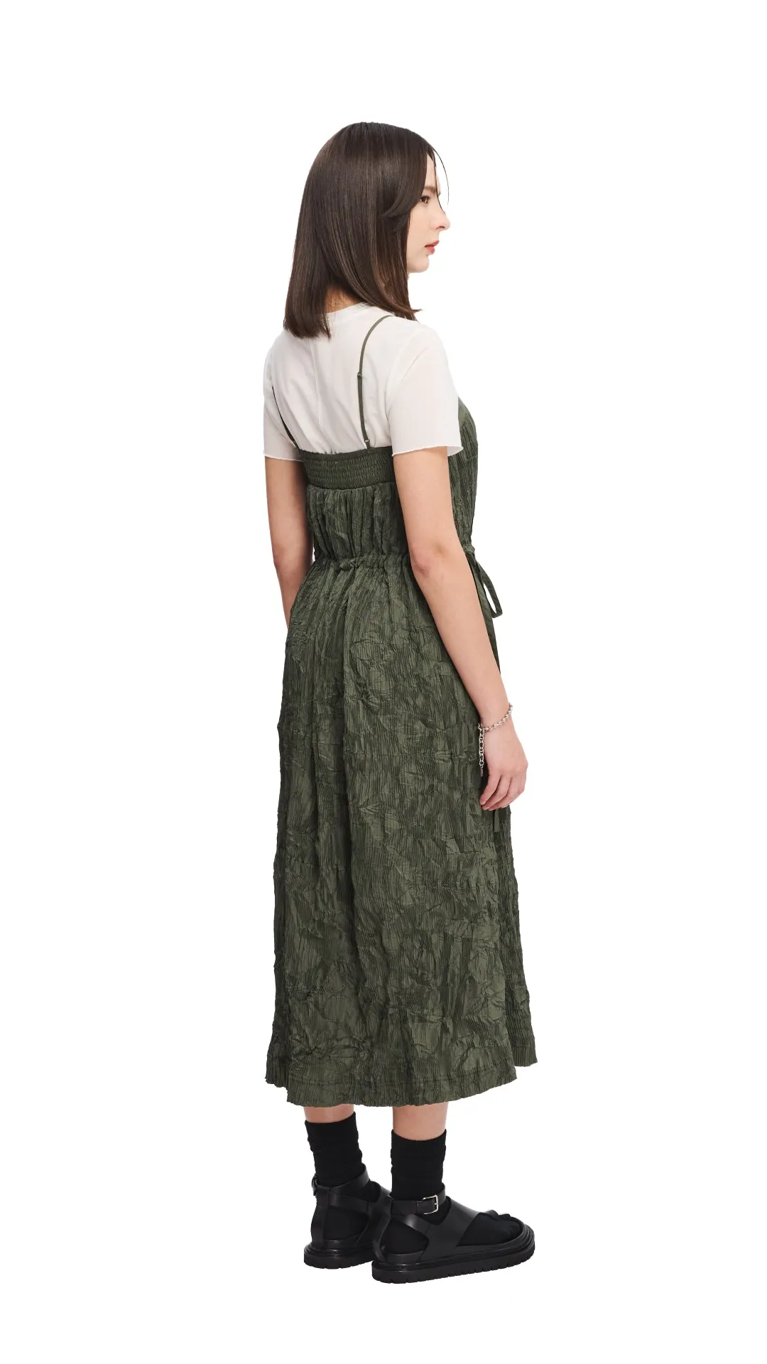 Campus Vibe SplitHemDesign Crinkle Pleat Dress