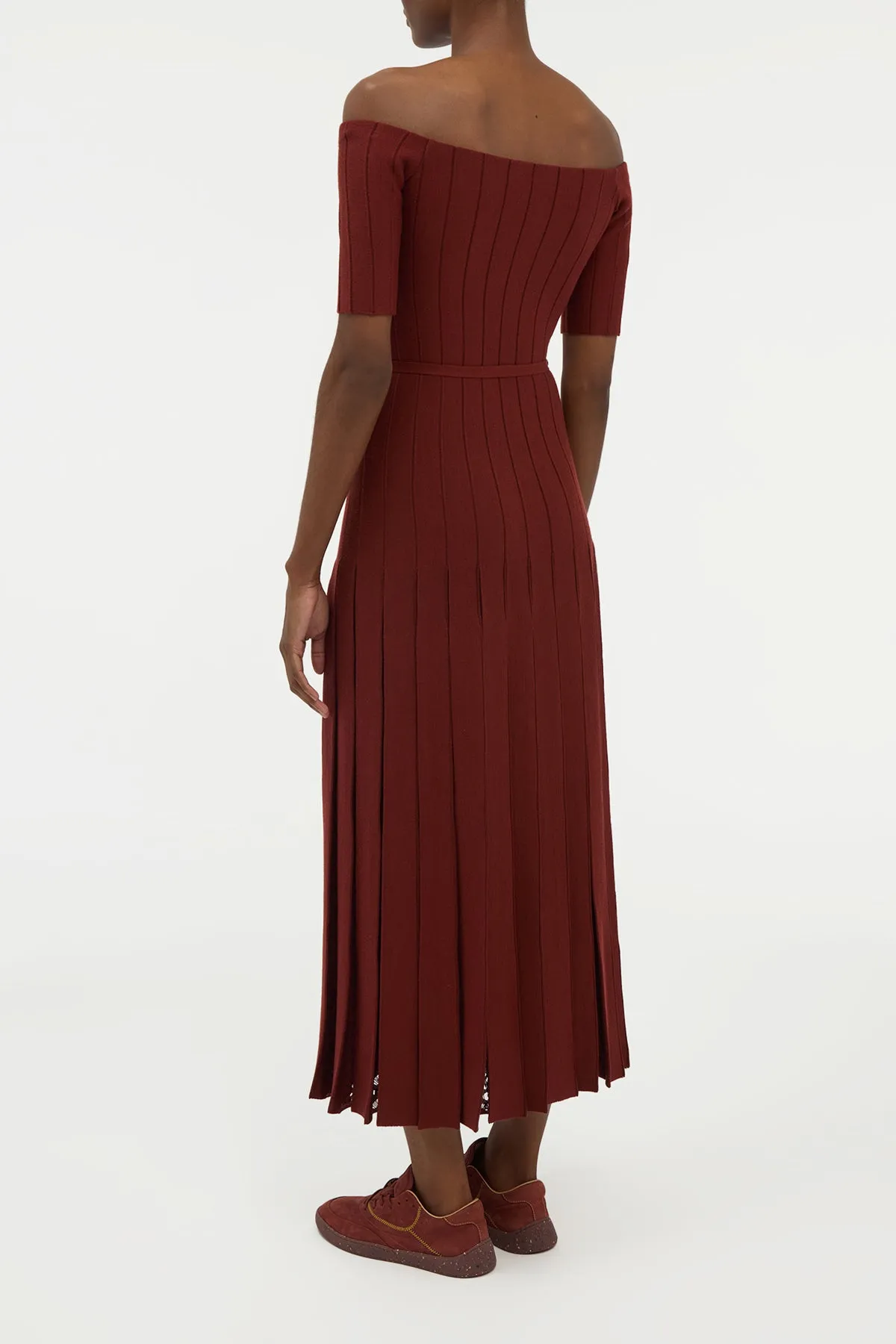 Antibacterial Finish Kurt Knit Pleated Maxi Dress in Burnt Sienna Merino Wool