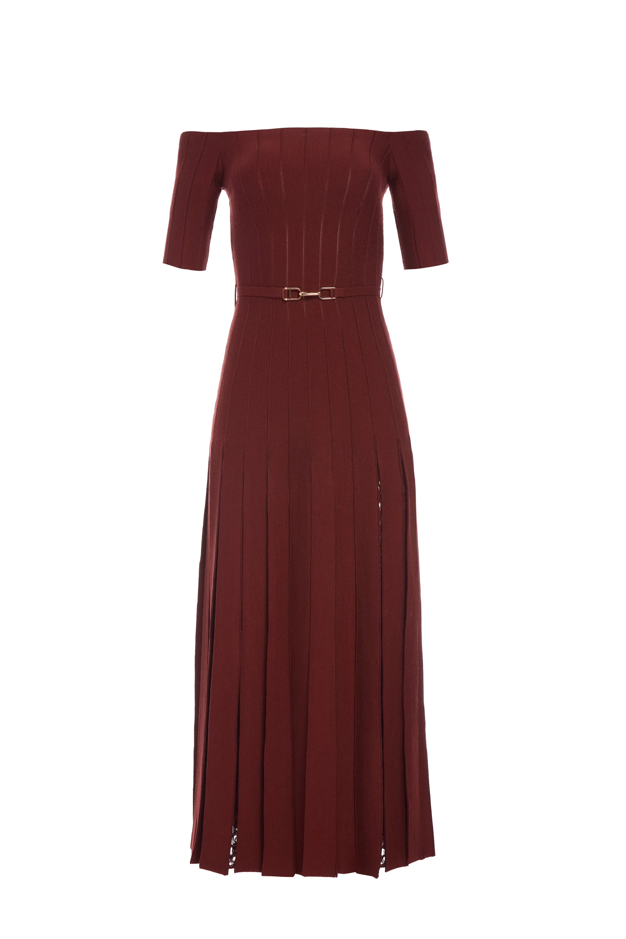 Kurt Knit Pleated Maxi Dress in Burnt Sienna Merino Wool Ski Core
