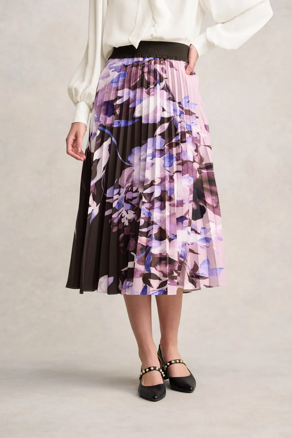 Pleated Midi Skirt - Floral Print Fashion Style Moisture wicking