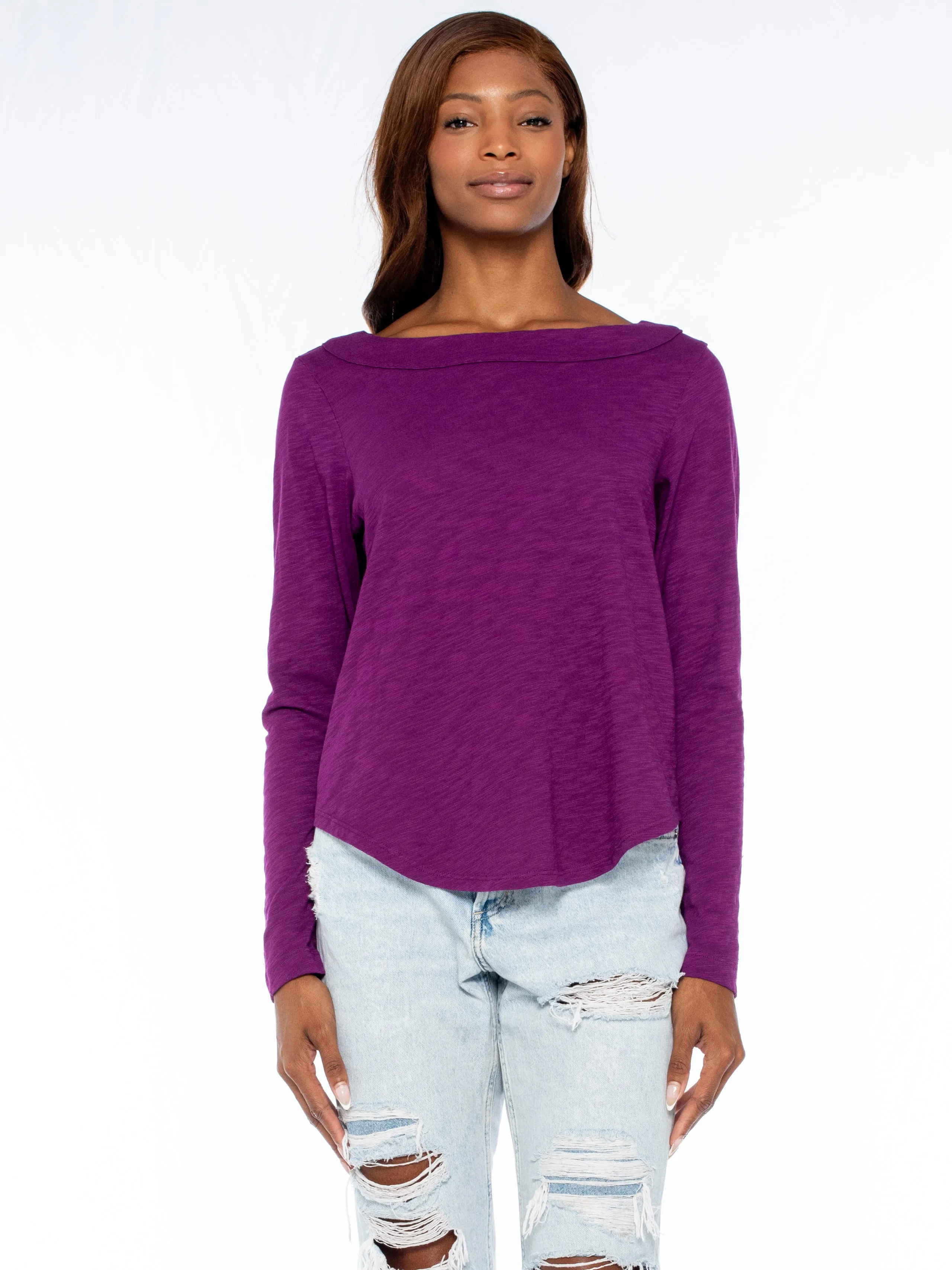 Breathable Lining Shrunken L/S Bateau Neck Shirttail Tee