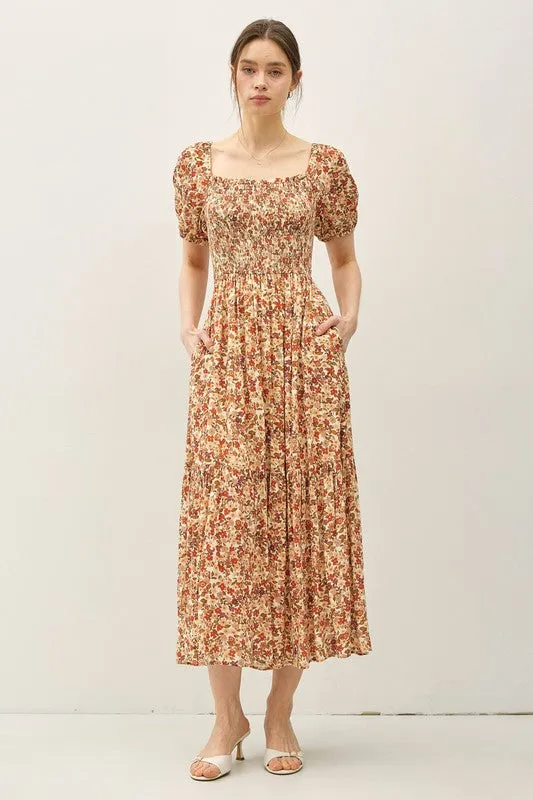 Rust Floral Smocked Pocket Dress SmoothEdgeTrim