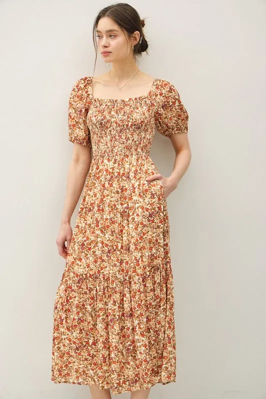 FlexSeamTechnology Rust Floral Smocked Pocket Dress