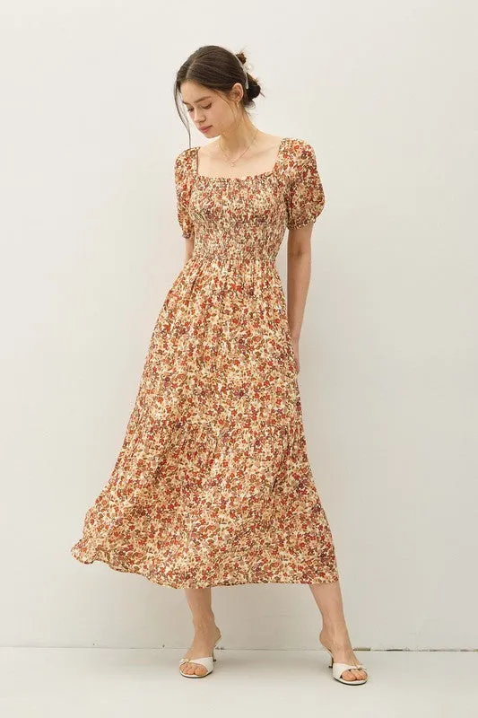 Rust Floral Smocked Pocket Dress Spark Mood
