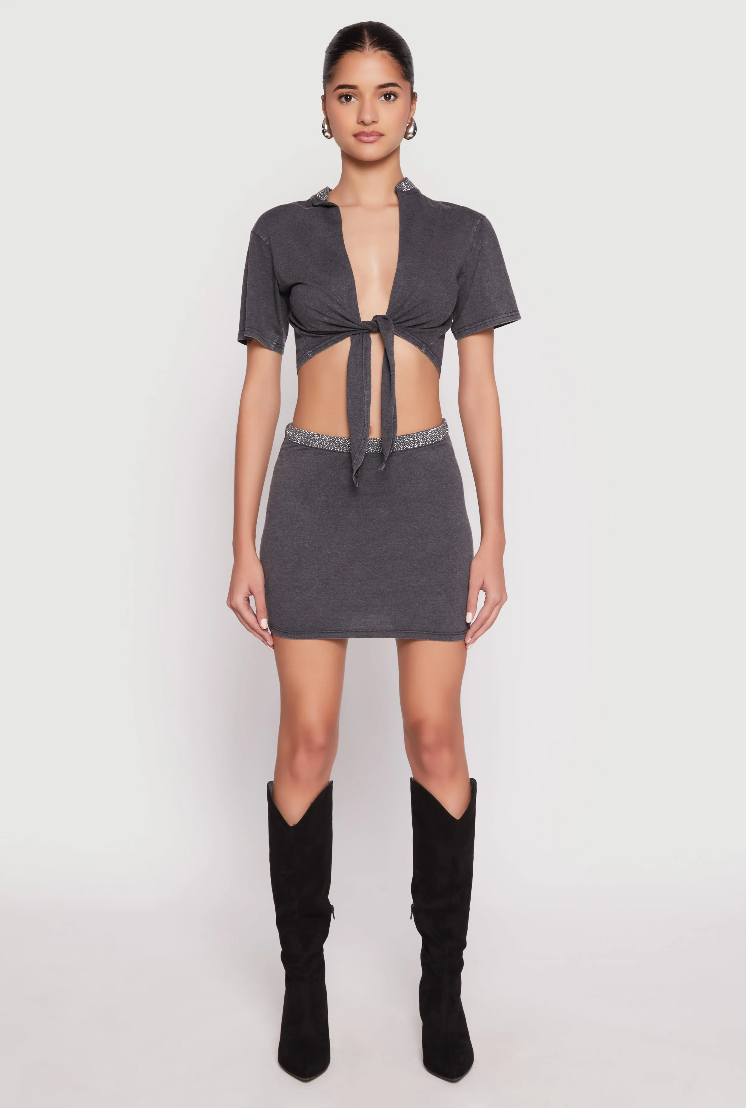 All Occasion Layered Design Rhinestone Waist Mini Skirt