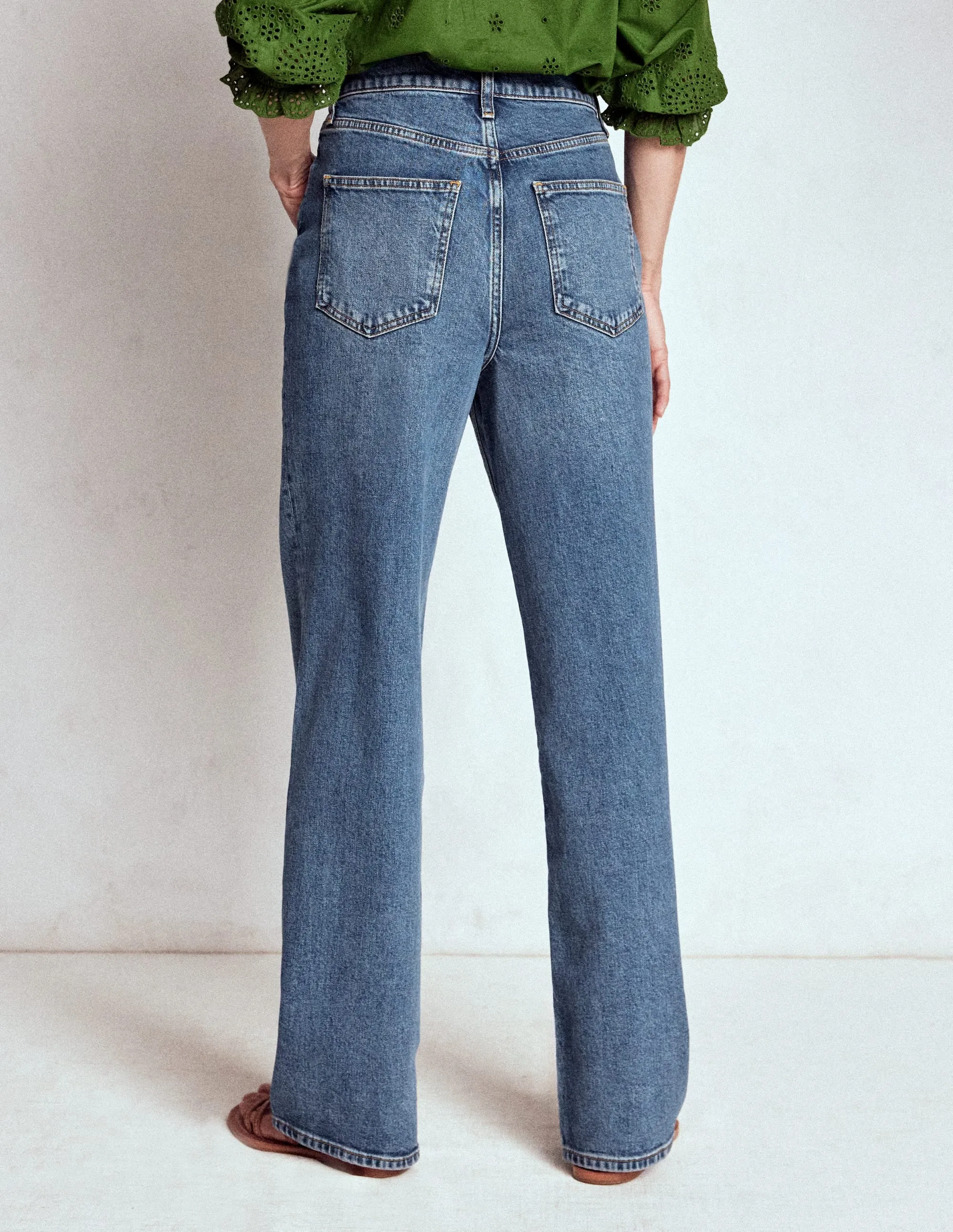 High Rise Column Leg Jeans-Mid Vintage Stylish Casual
