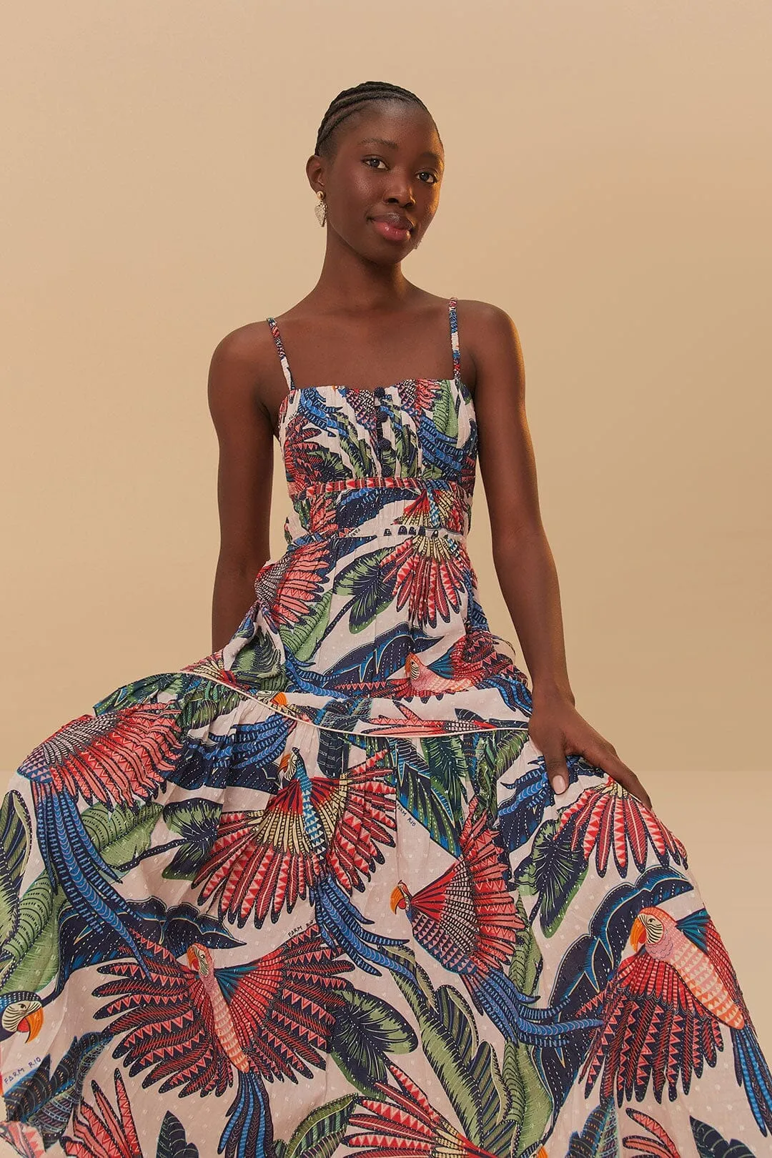Elegant Option Pink Macaw Flight Midi Dress