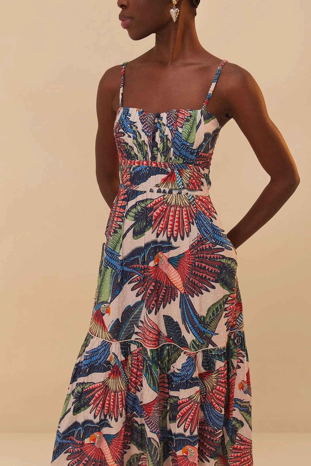 Pink Macaw Flight Midi Dress Flattering Shape A-line midi dress