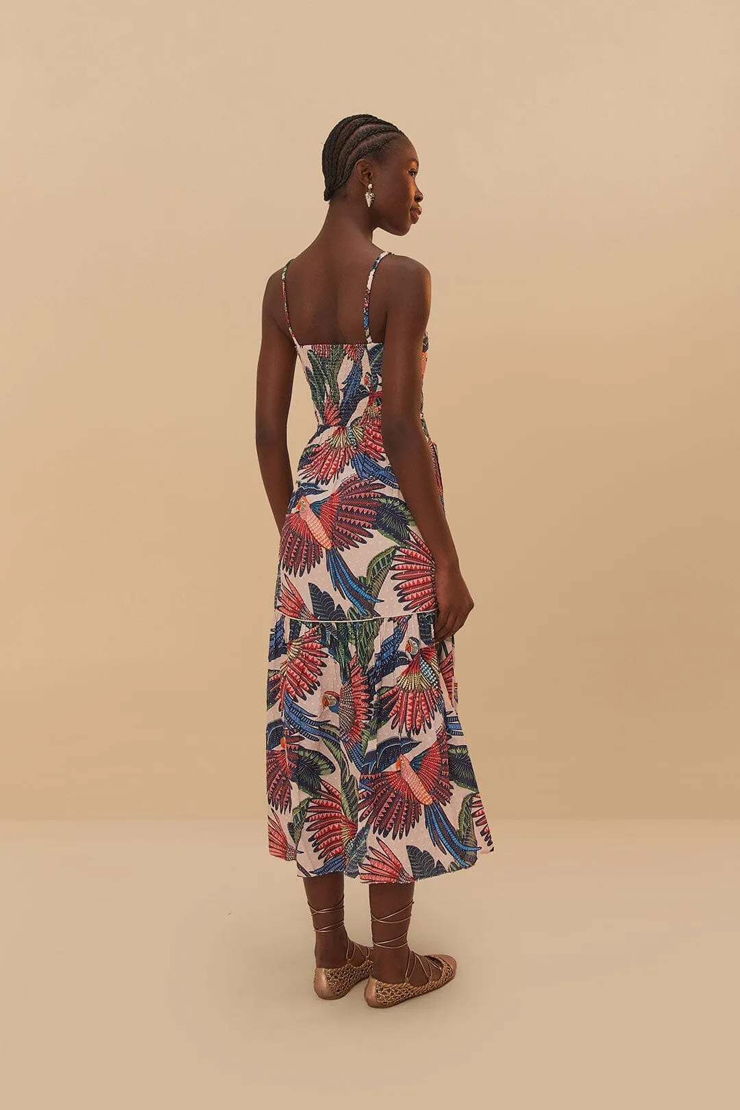 Relaxed-fit mid-length dress Weekend Brunch Pink Macaw Flight Midi Dress