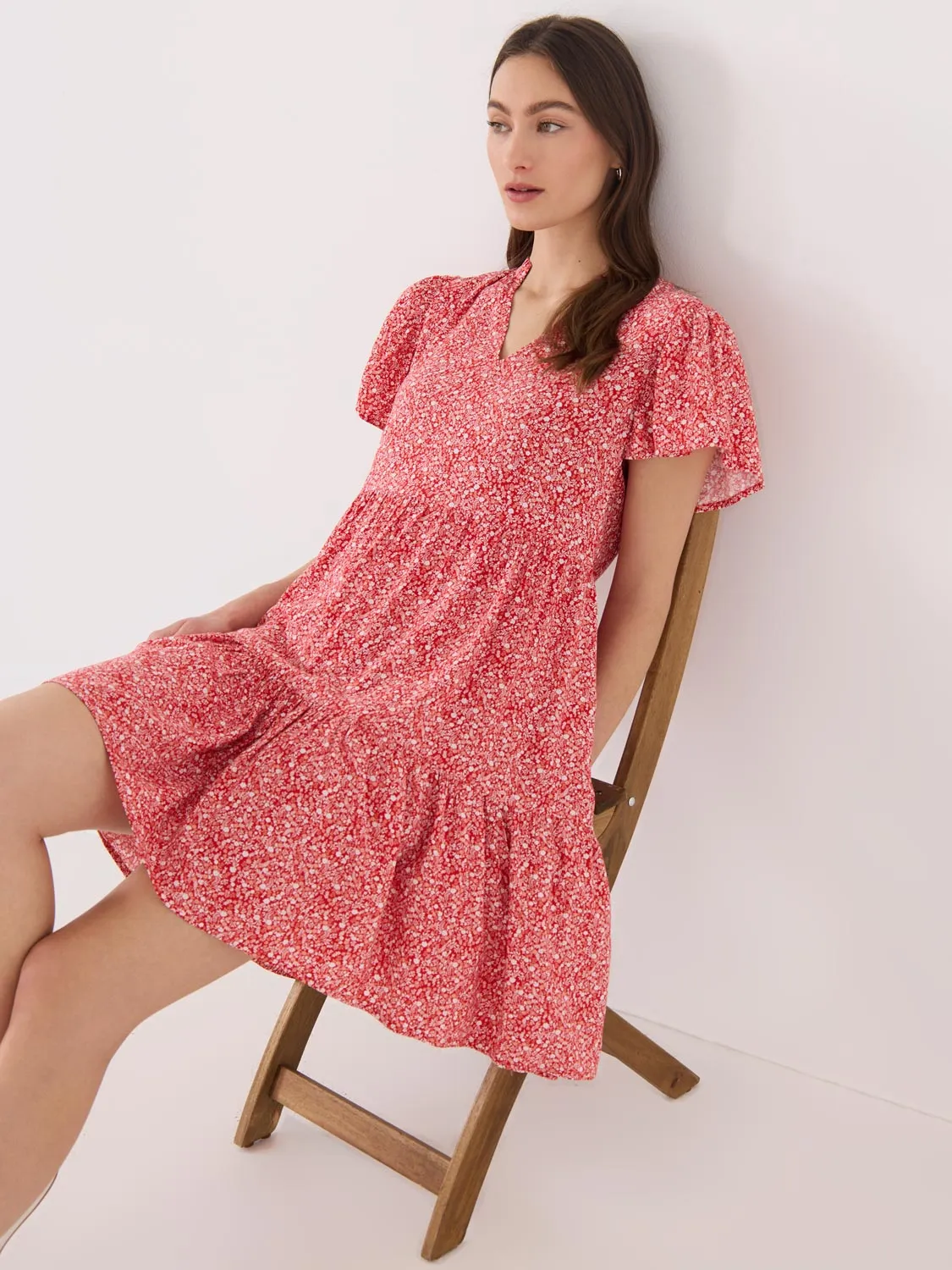 Printed Flutter Sleeve Mini Dress Classic outdoor mini Feminine relaxed mini