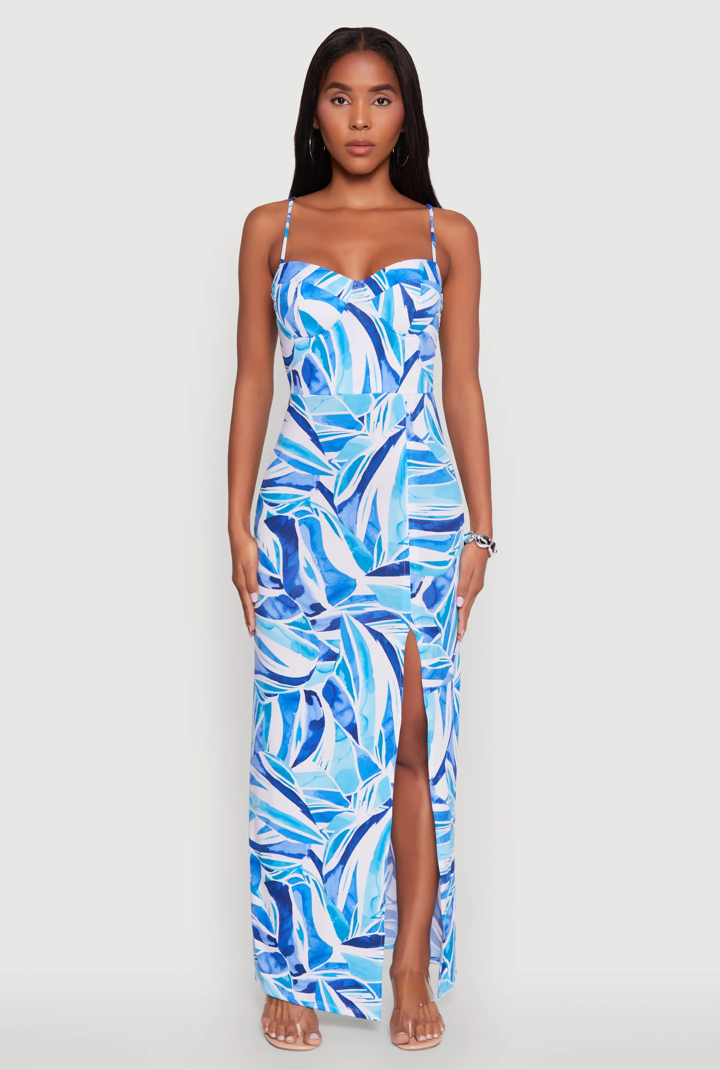 Story Wear Sleeveless Printed Bustier Maxi Dress with Side Slit
