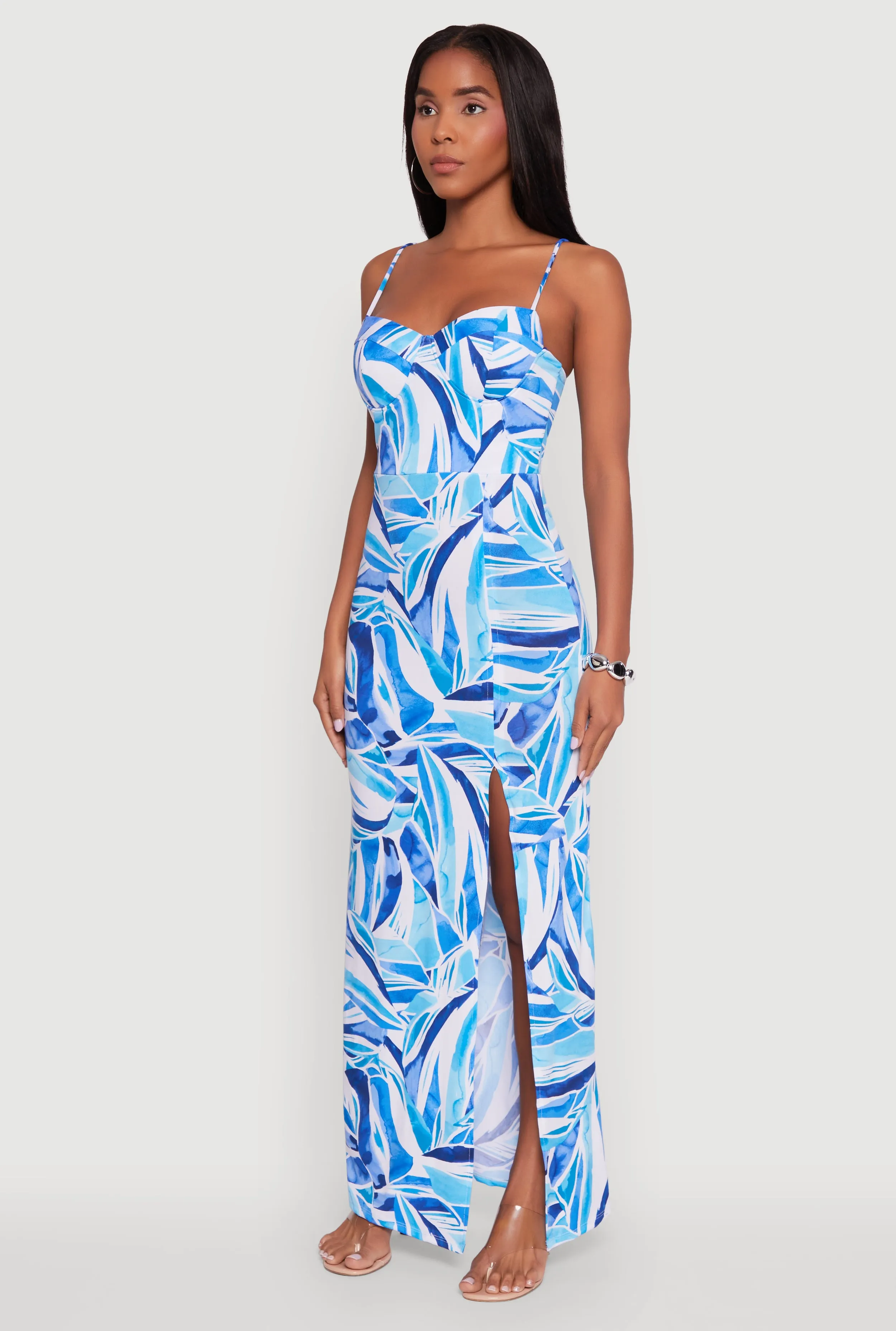 Bold pattern maxi Sleeveless Printed Bustier Maxi Dress with Side Slit