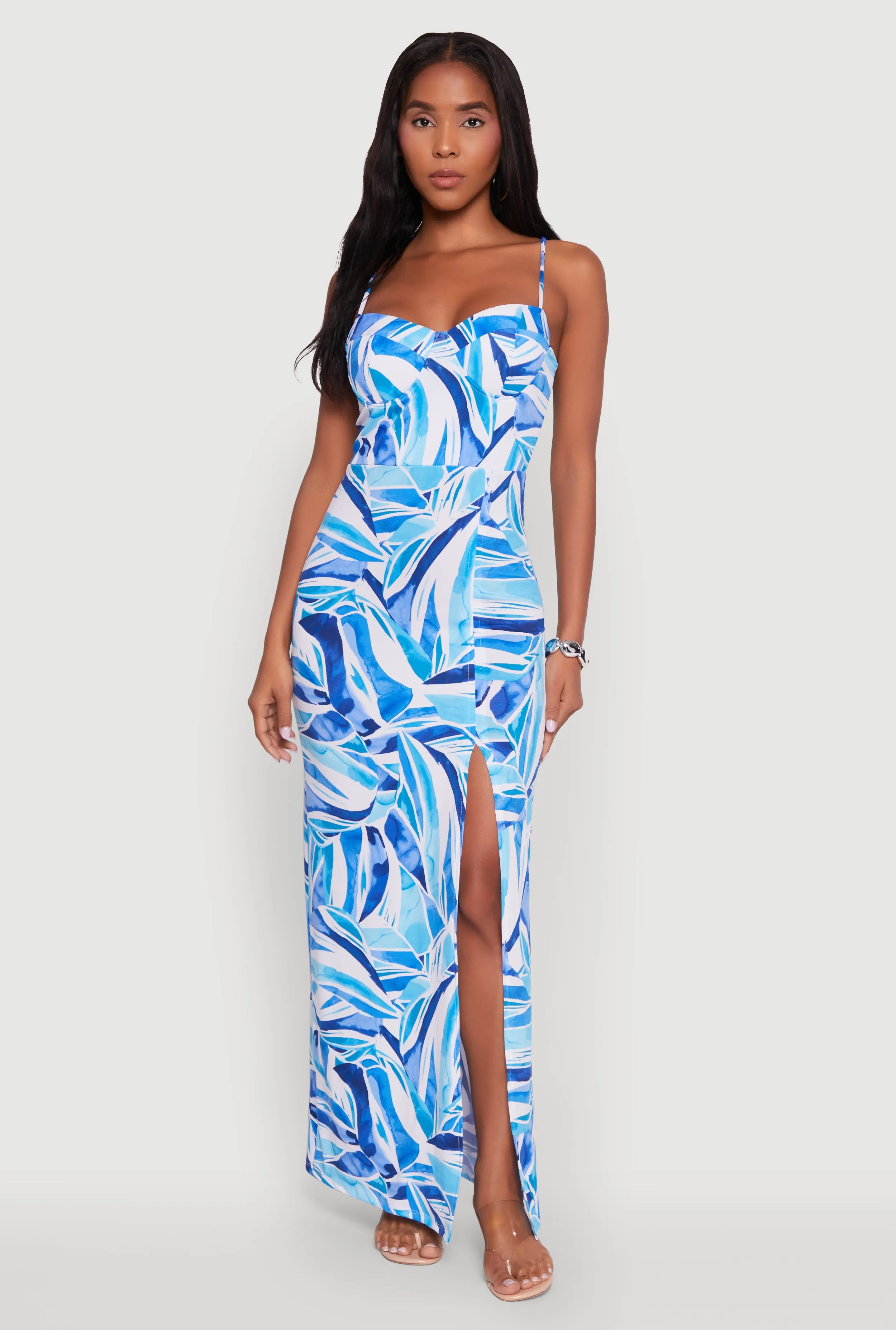 Paper Glow Sleeveless Printed Bustier Maxi Dress with Side Slit