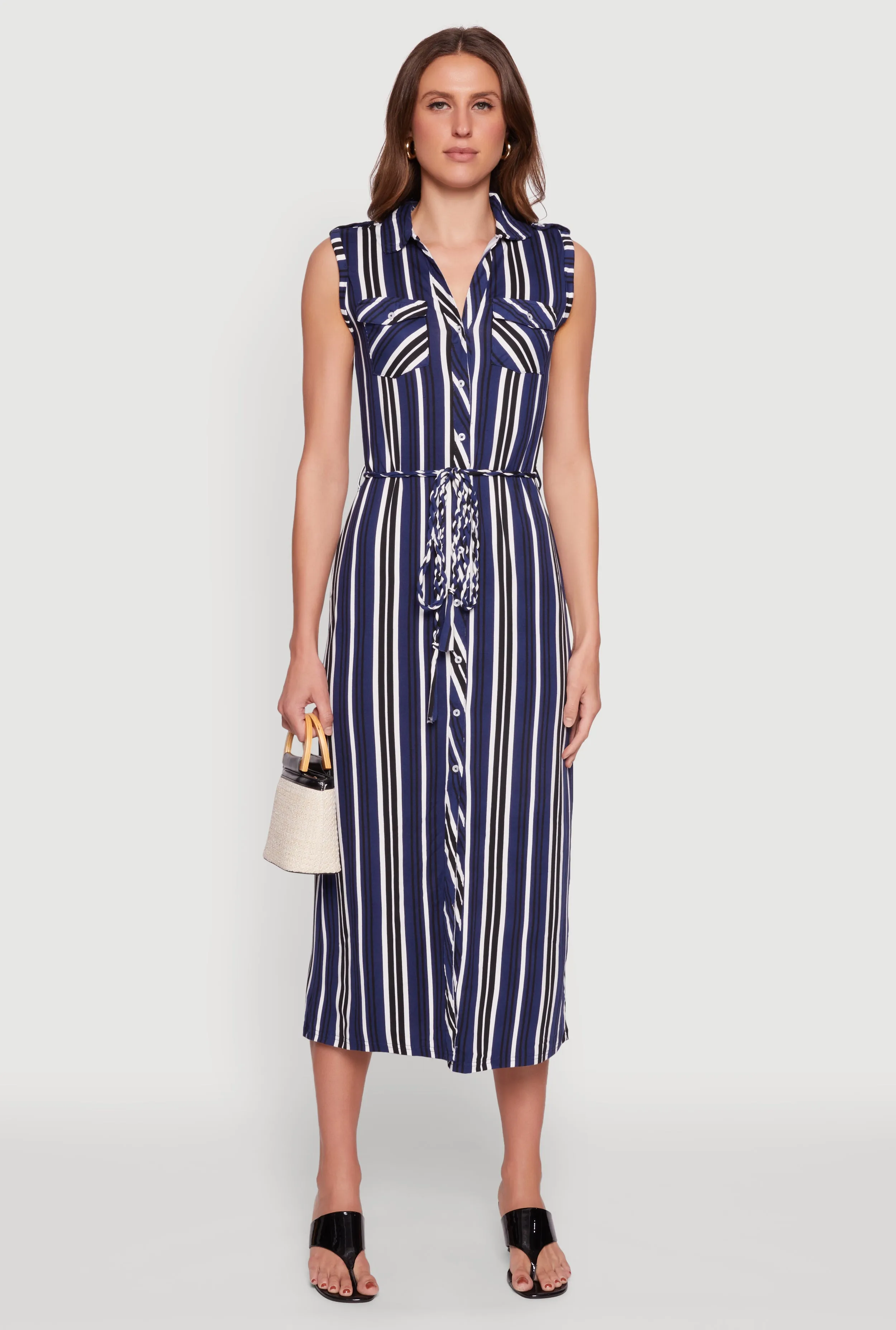 Sleeveless Striped Shirt Dress Island Edge tie dye