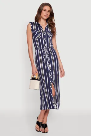 Sleeveless Striped Shirt Dress Sail View Spring Bloom