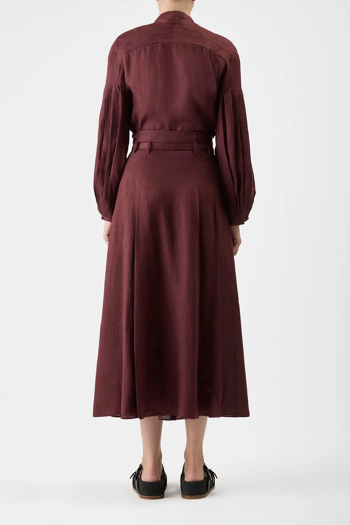 ButterySoftTexture Dugald Pleated Midi Skirt in Deep Bordeaux Linen