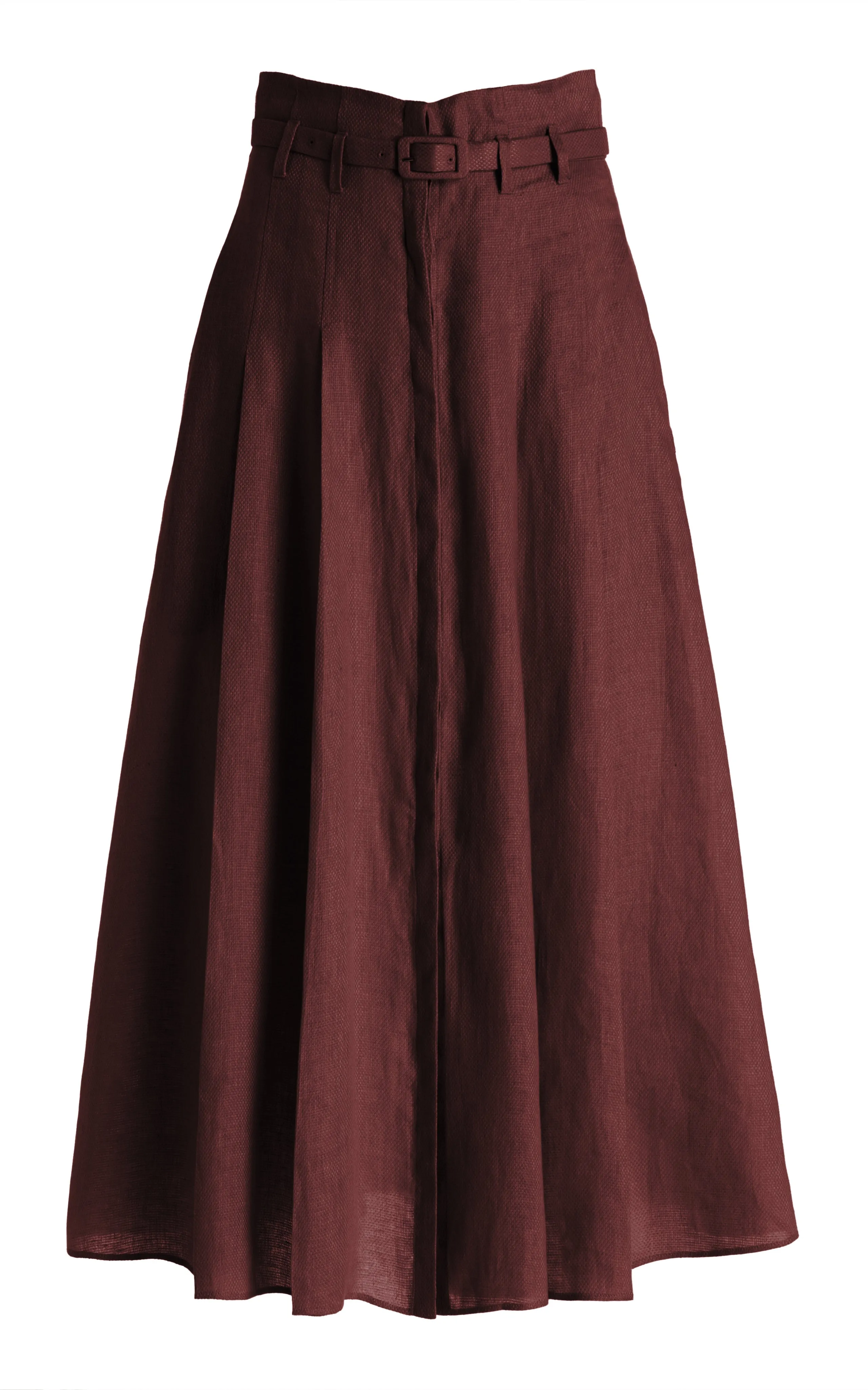 Dugald Pleated Midi Skirt in Deep Bordeaux Linen AbrasiveReinforcedZones Polish Glow