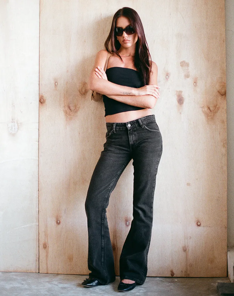Fantasy Glow ShapeRetentionCloth Rigid Low Rise Flare Jeans in Washed Black Grey