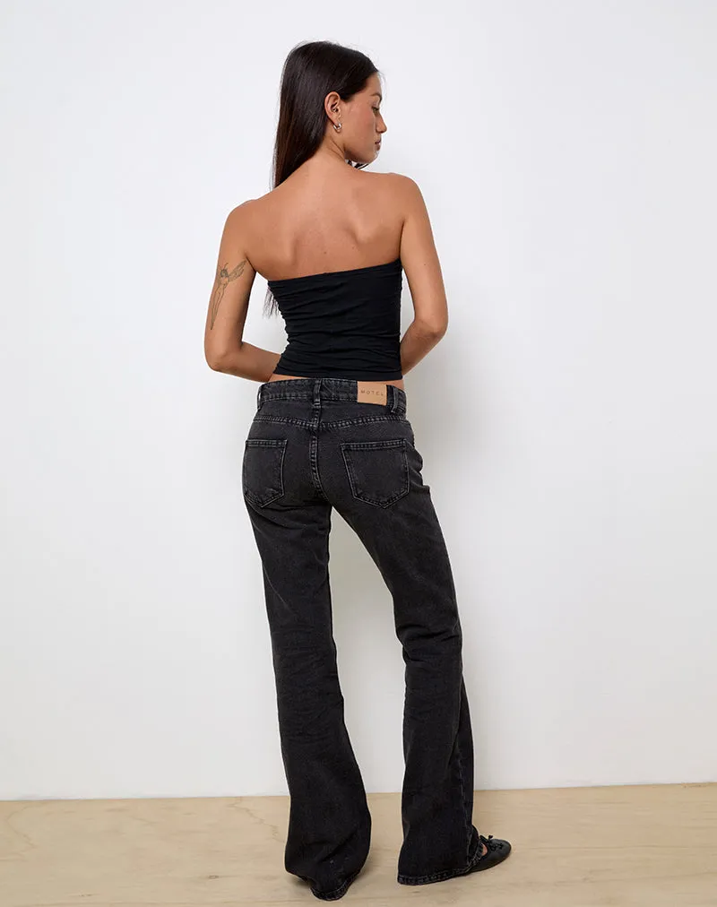 Rigid Low Rise Flare Jeans in Washed Black Grey LayeredPaneling