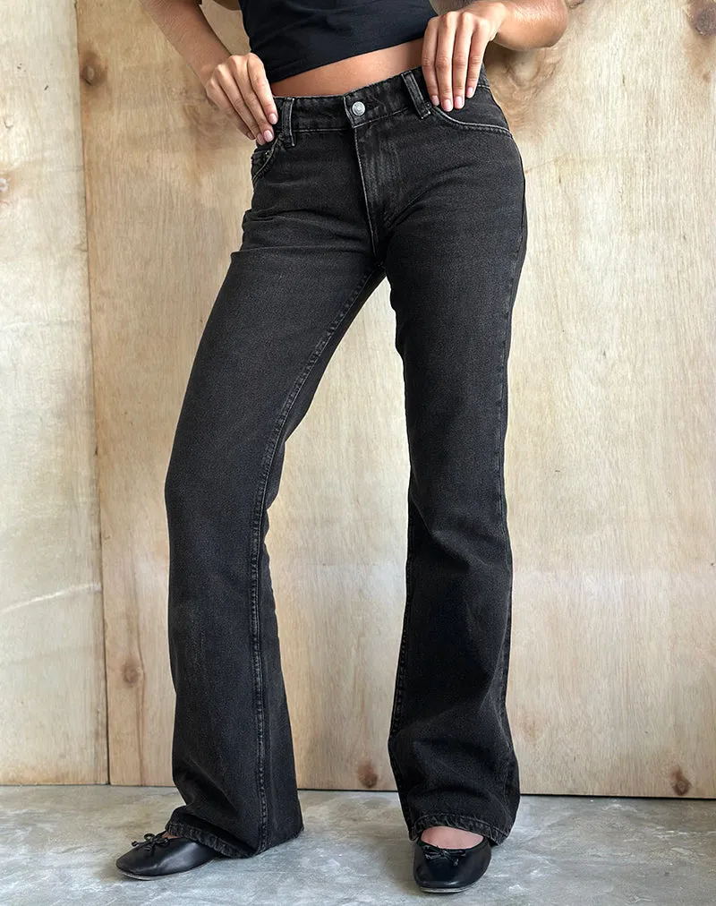 Seamless construction SeamlessTransition Rigid Low Rise Flare Jeans in Washed Black Grey