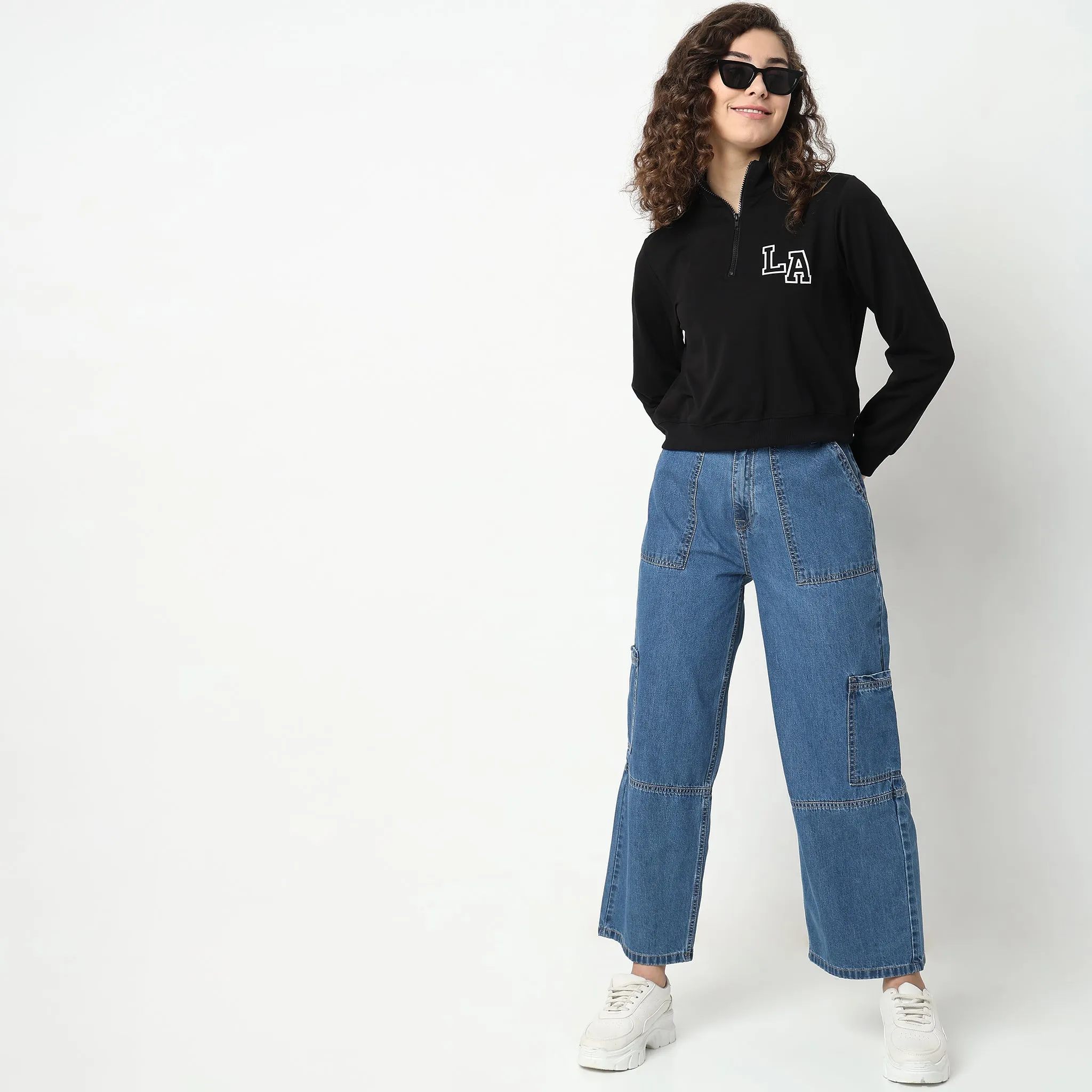 Cargo Fit High Rise Jeans Smart Casual