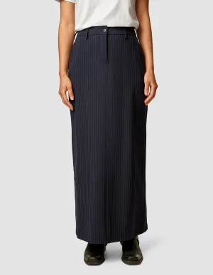 Essential Maxi Skirt Navy Pinstripe Fringe Detail