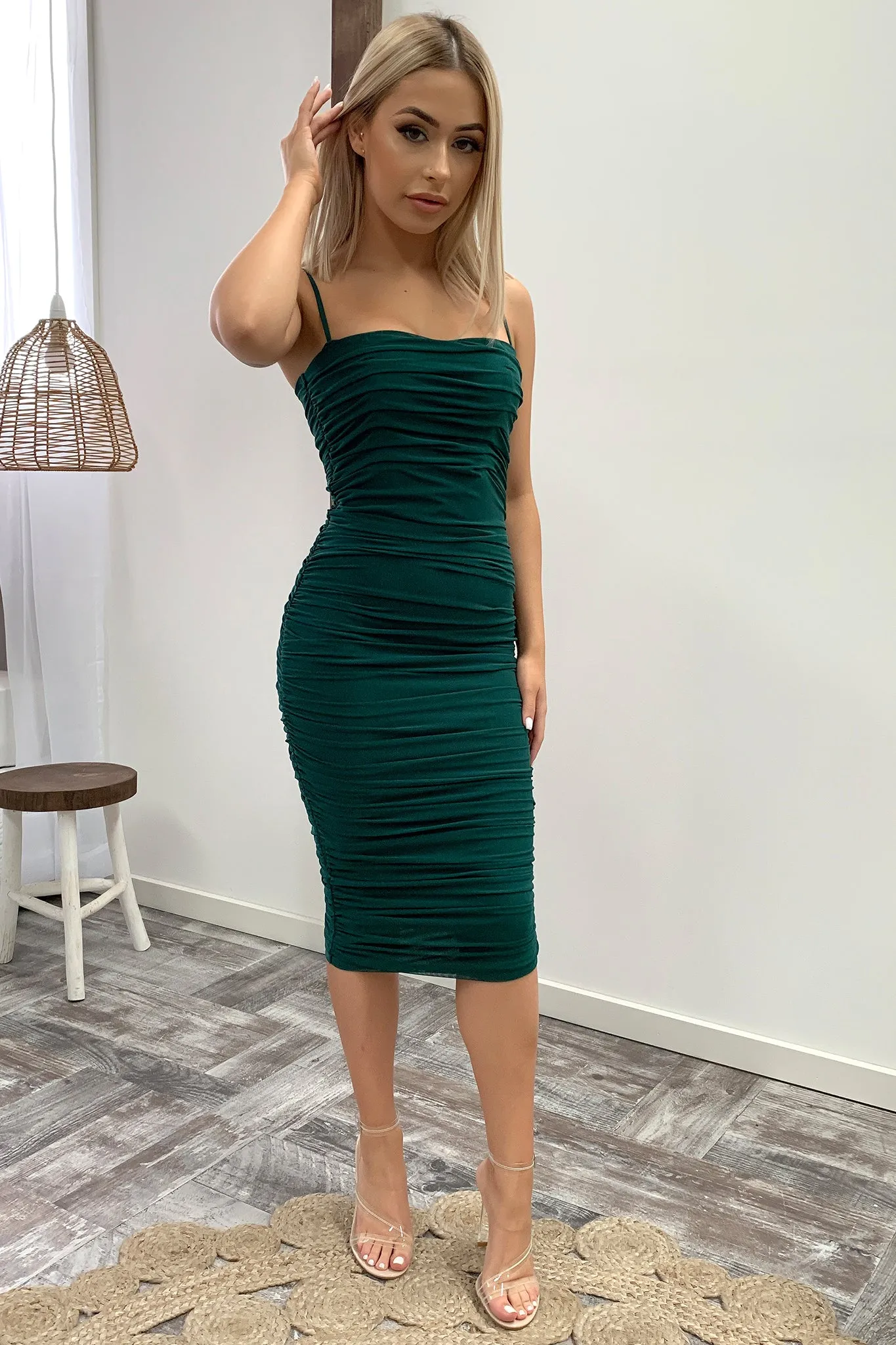 Zena Mesh Midi Dress - Emerald Vibrant color midi Italian Flair