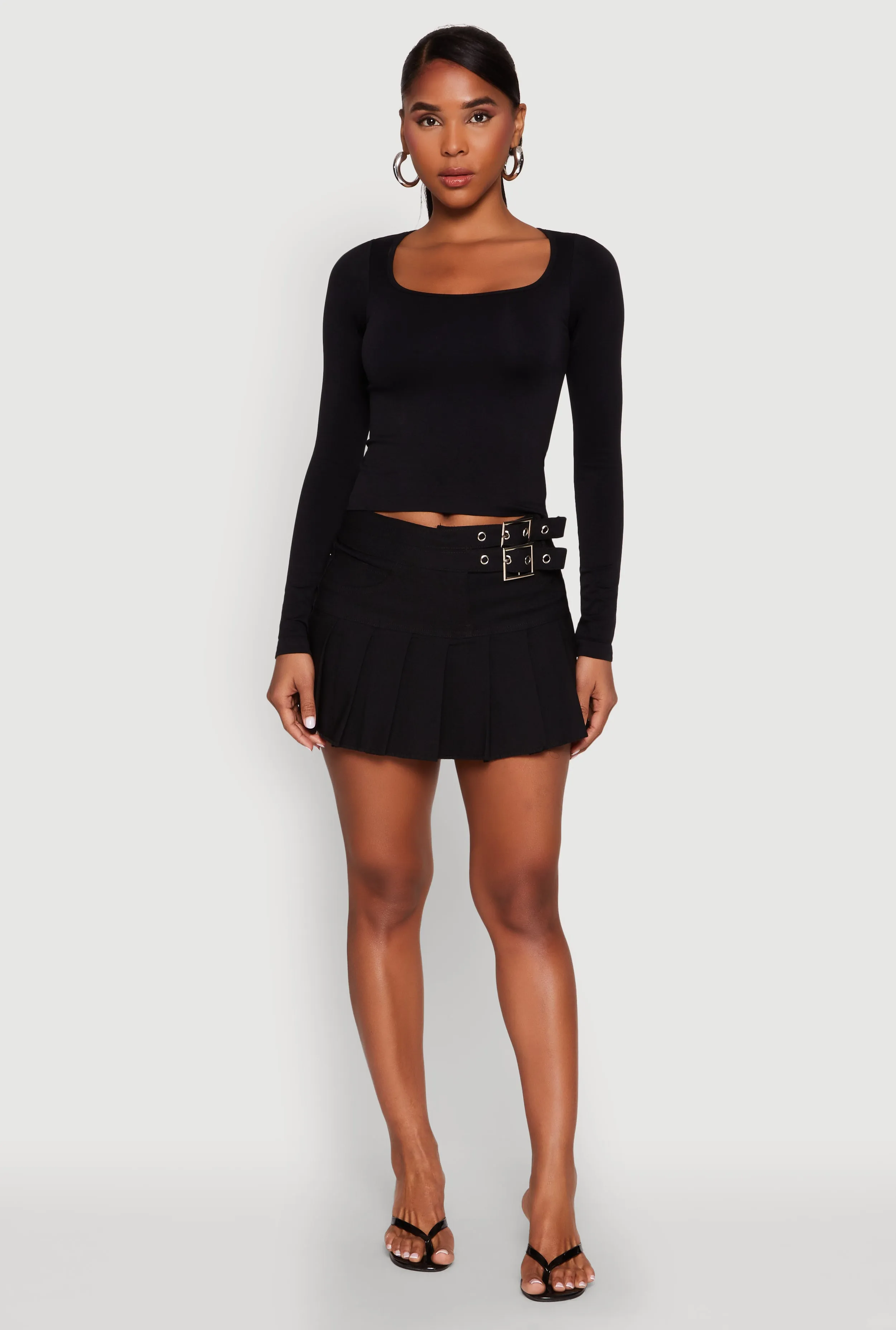 Belted Front Mini Pleated Skirt Simple Styling