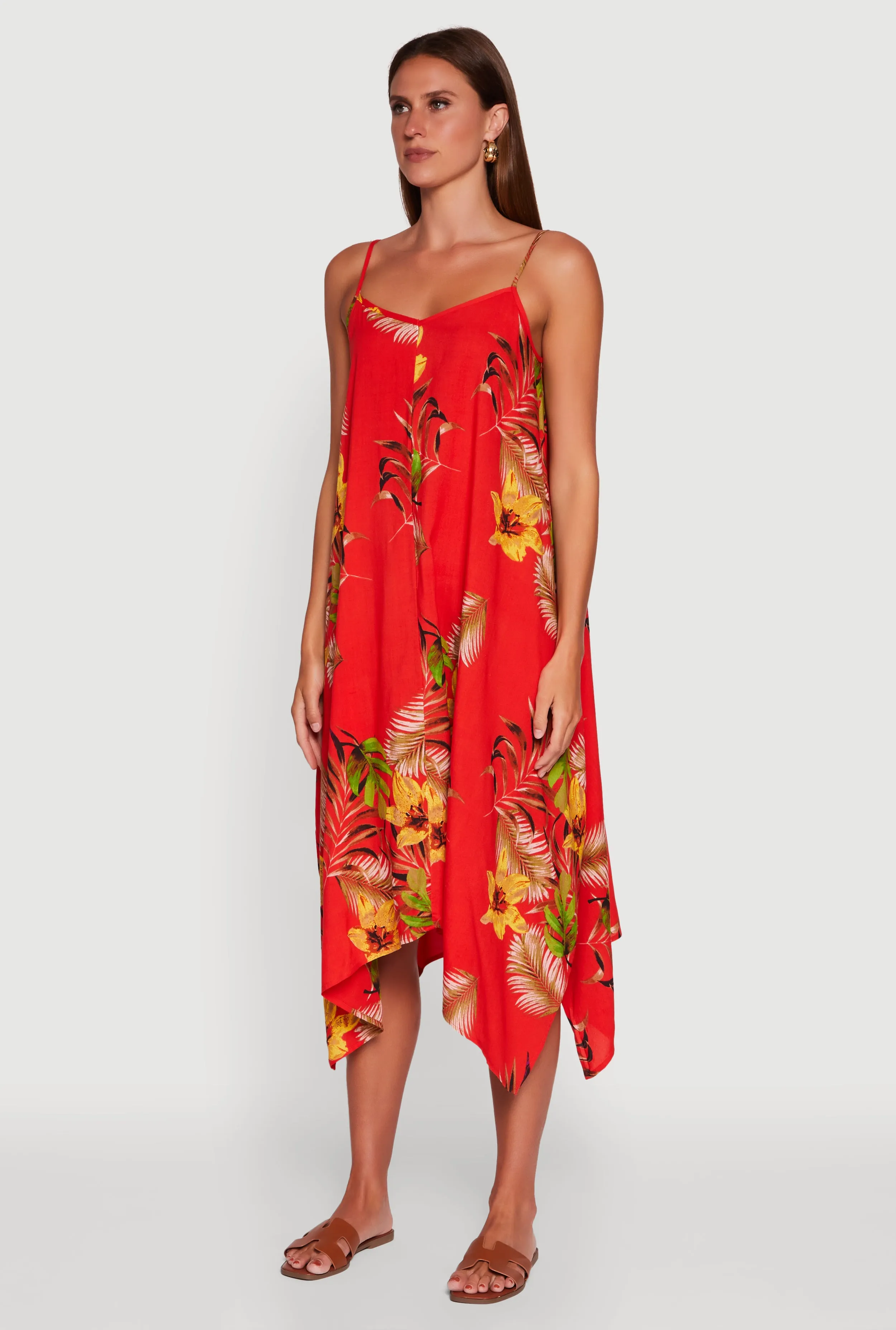 Applique Glow Floral Print Sharkbite Hem Shift Dress
