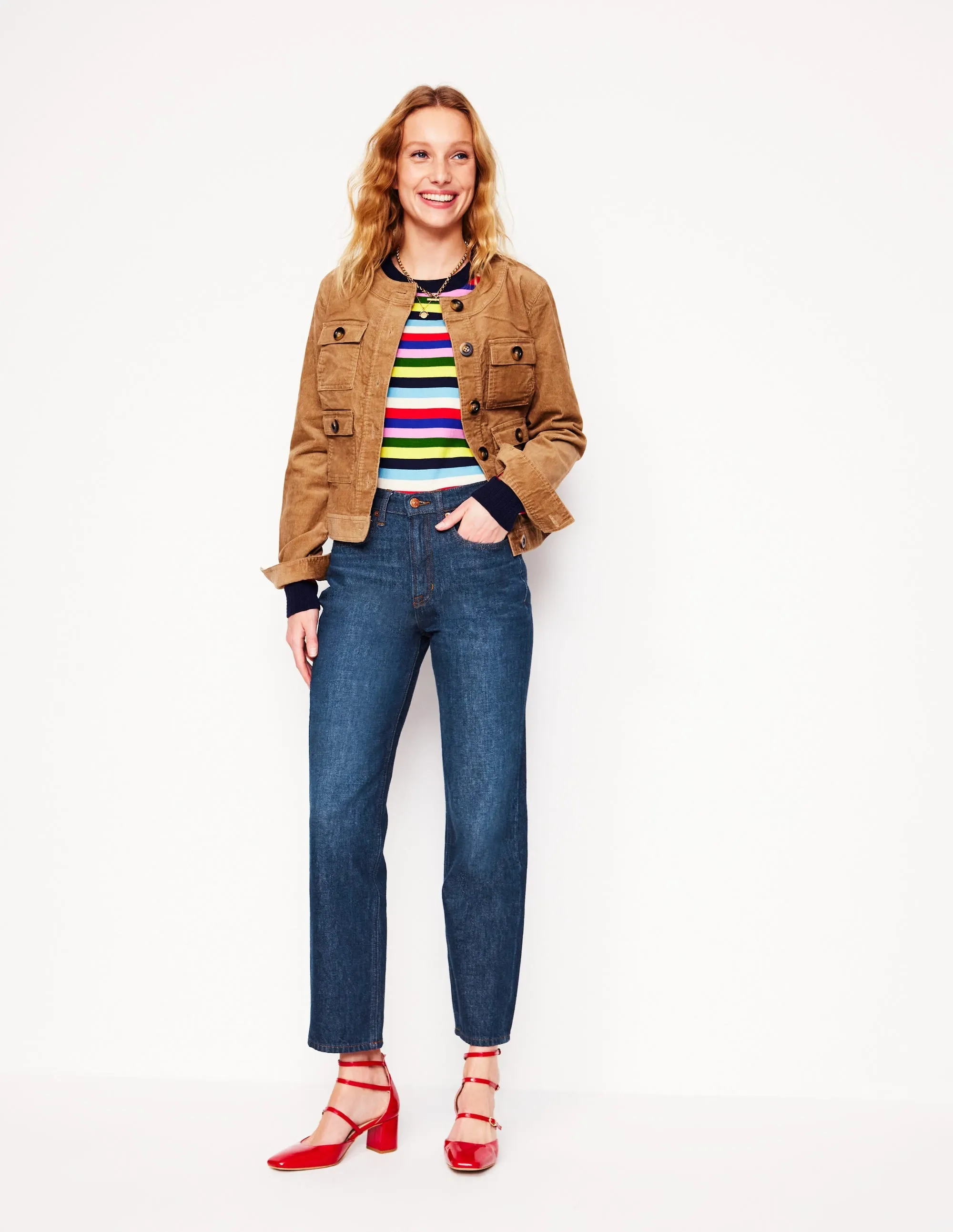 High Rise Rigid Straight Jeans-Indigo Rinse Formal City Walk Party Look