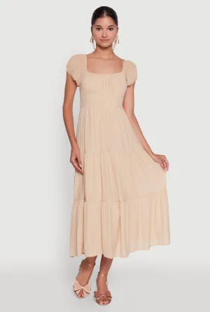 breath easy Timeless Short Puff Sleeve Empire Waist Maxi Dress