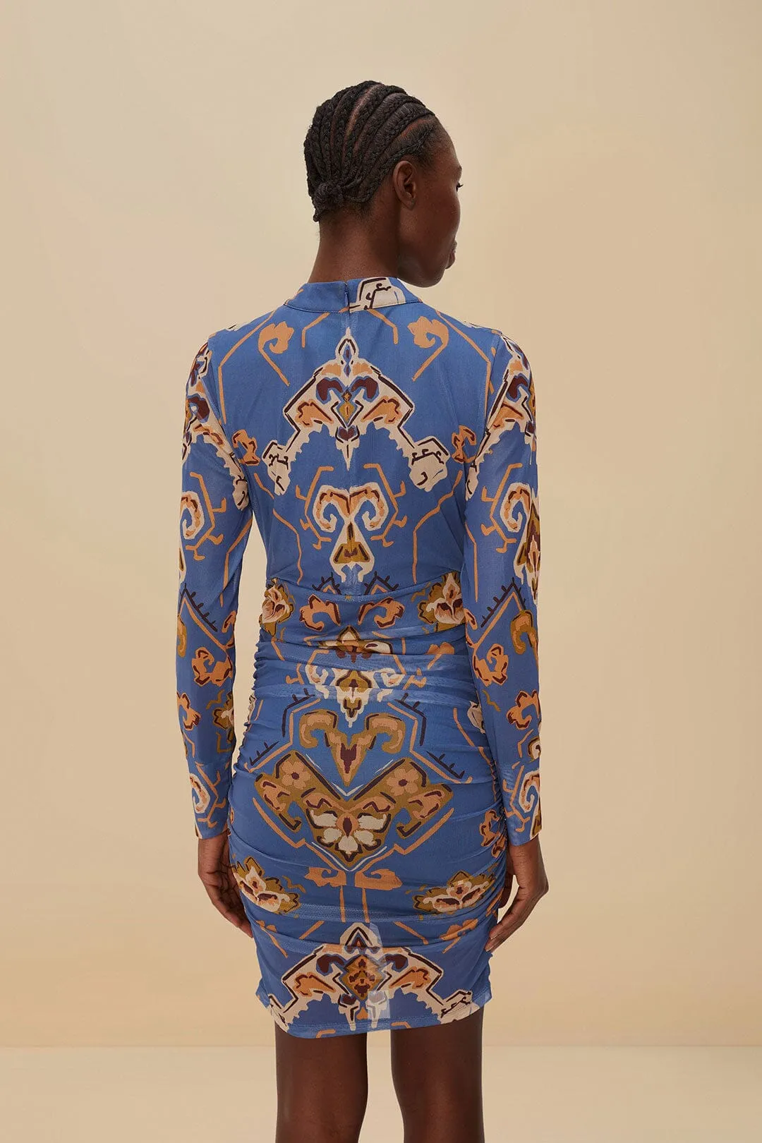 Shine Glow Scene Warm Blue Ornament Floral Tulle Mini Dress