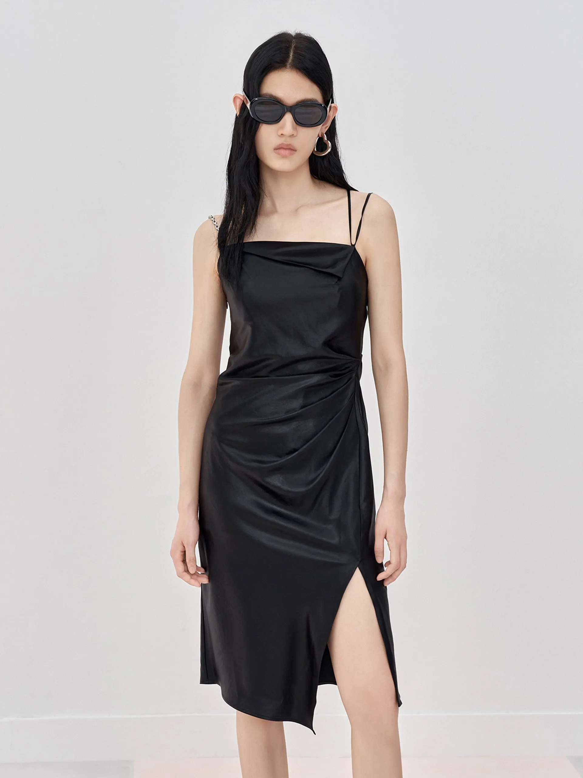 Winter Snow Classic Charm HOT SALE Check Side Slit Cami Dress
