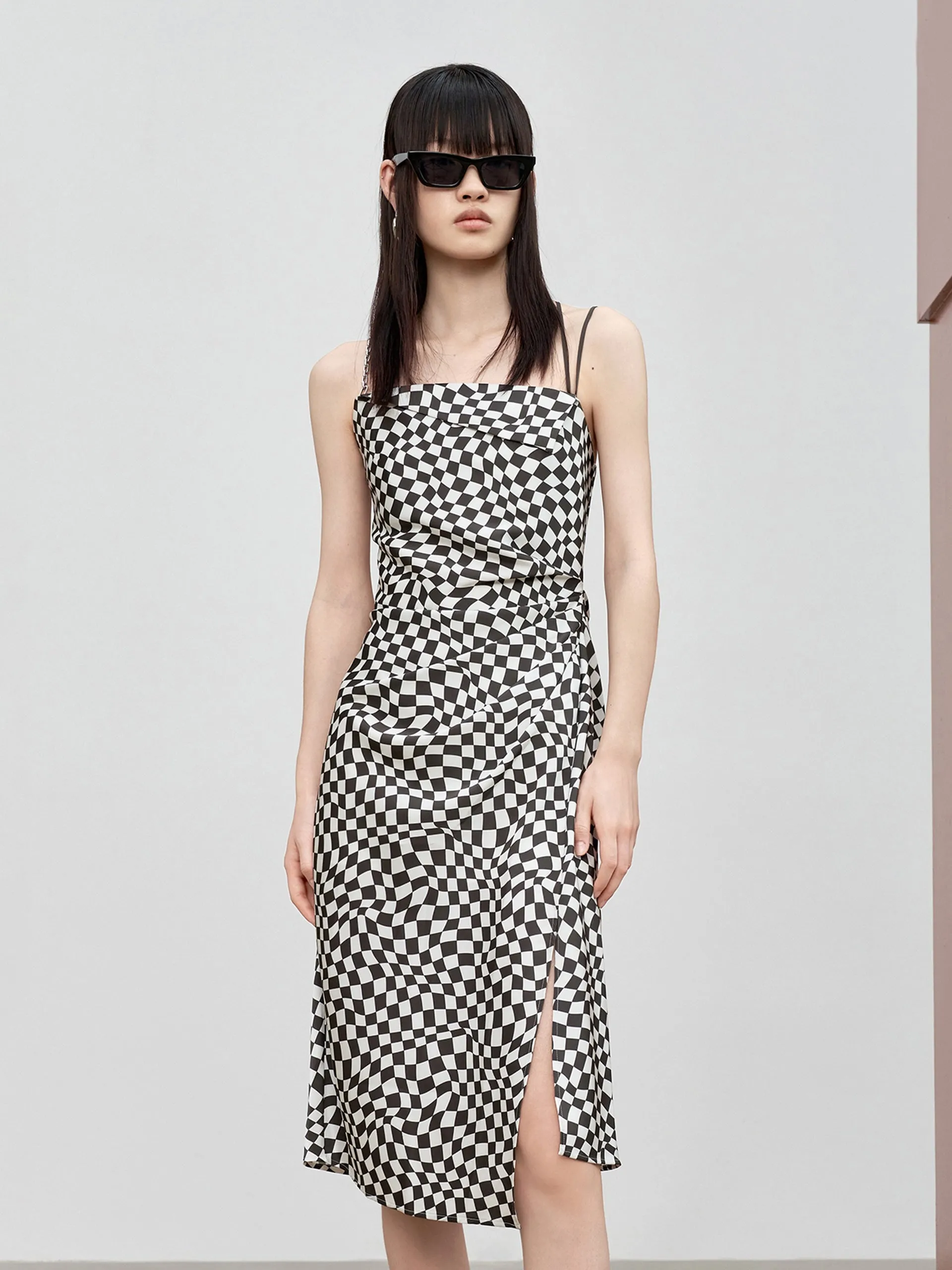 HOT SALE Check Side Slit Cami Dress Trail Walk