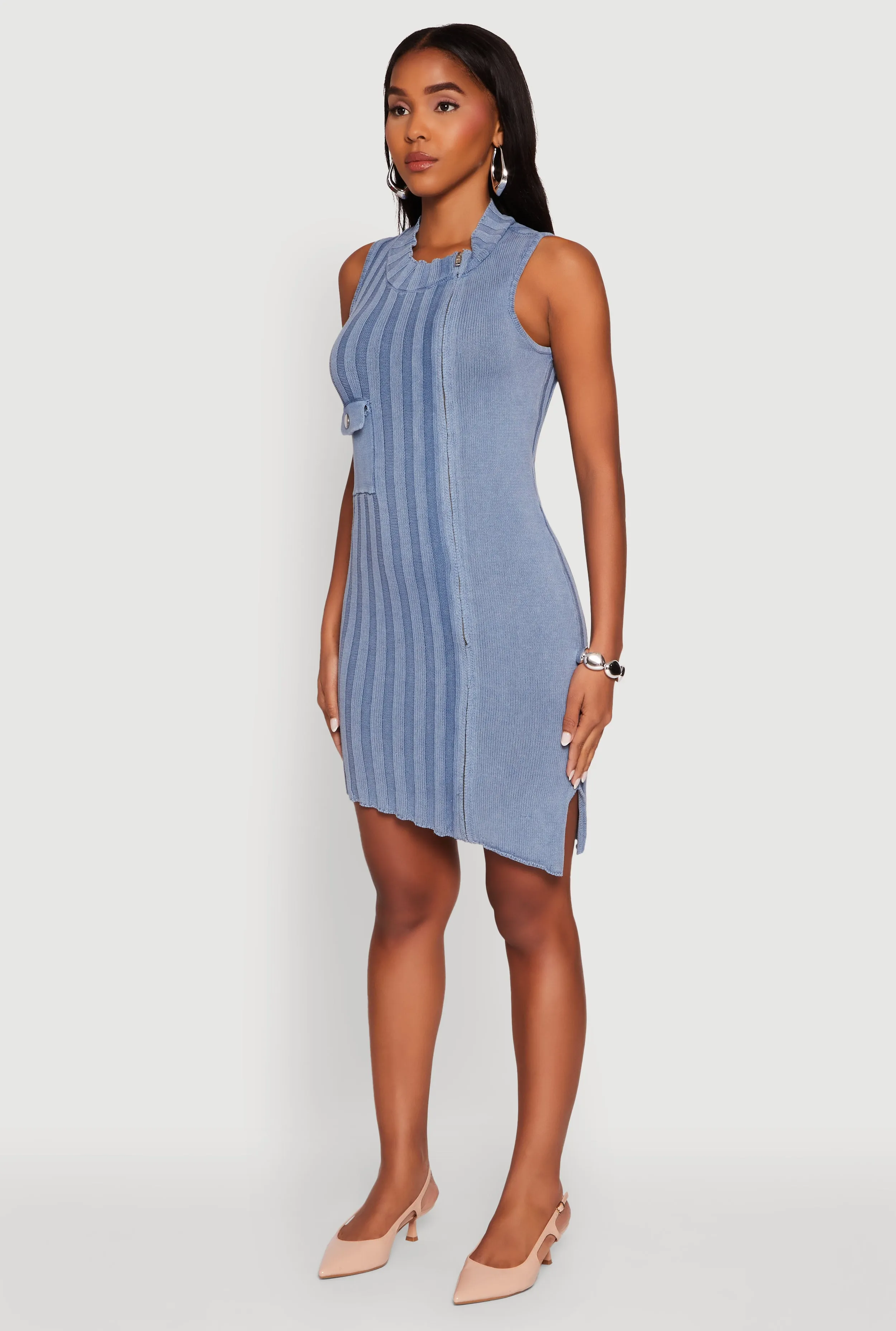 Trendy Sleeveless Mock Neck Zip Front Dress Urban Star