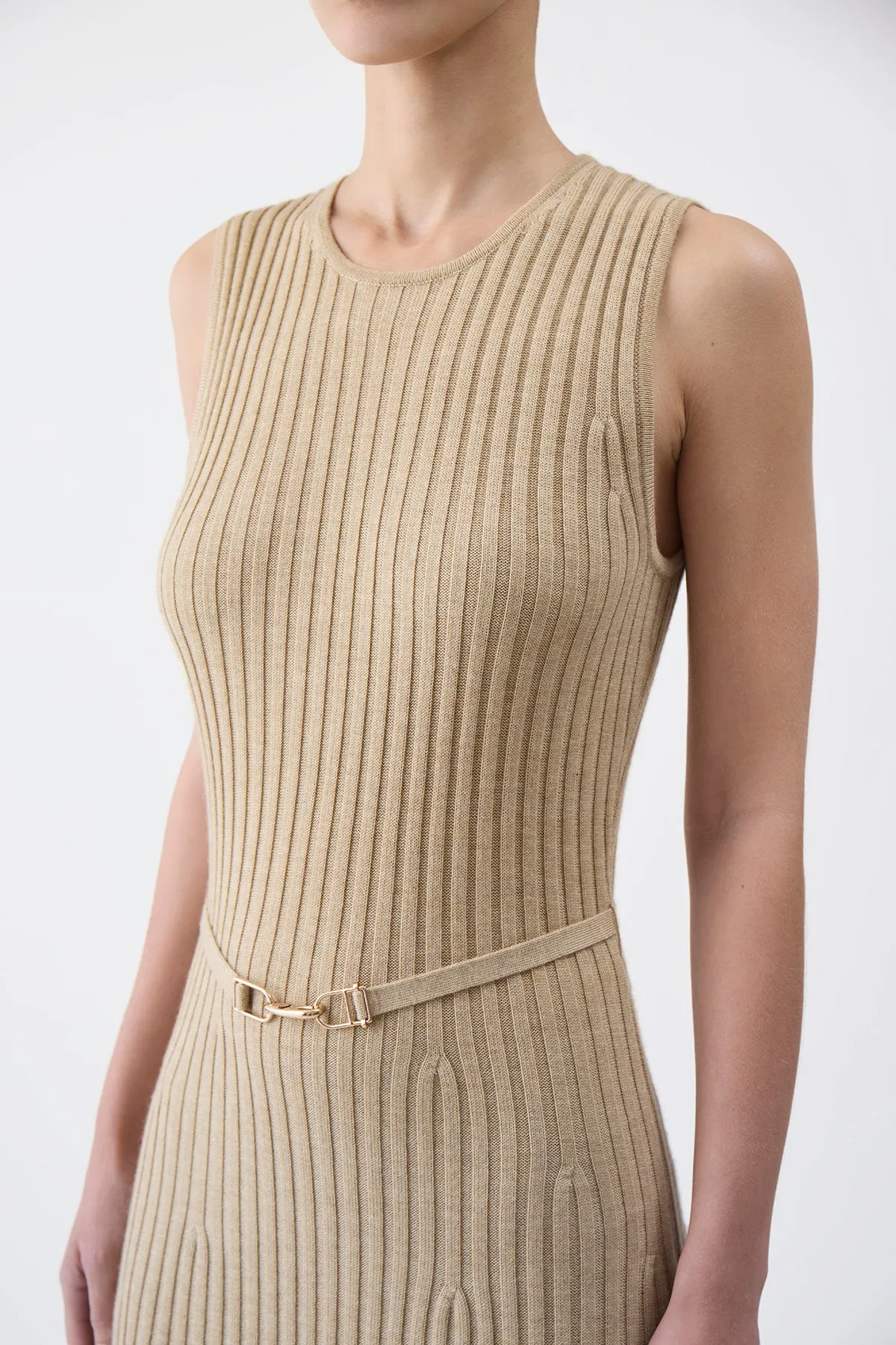Meier Knit Dress in Hay Merino Wool Cashmere StretchableFabric Low Care