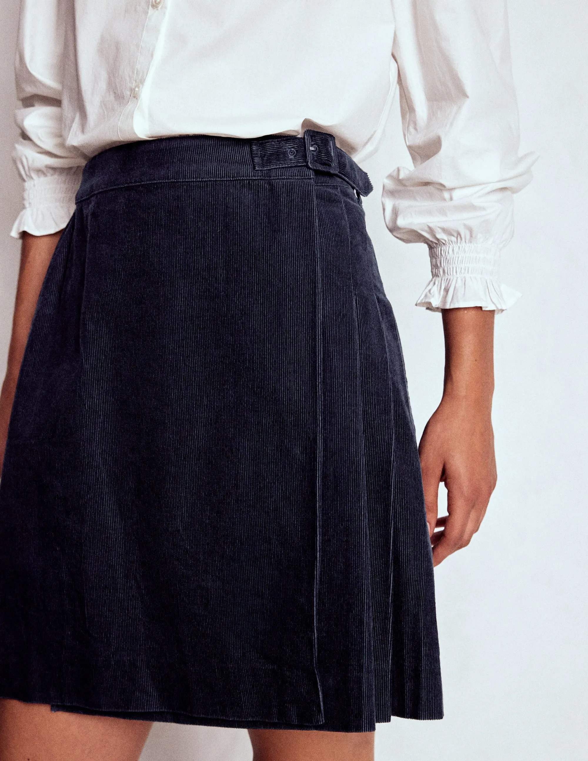 Helen Cord Kilt Skirt-Navy anti static