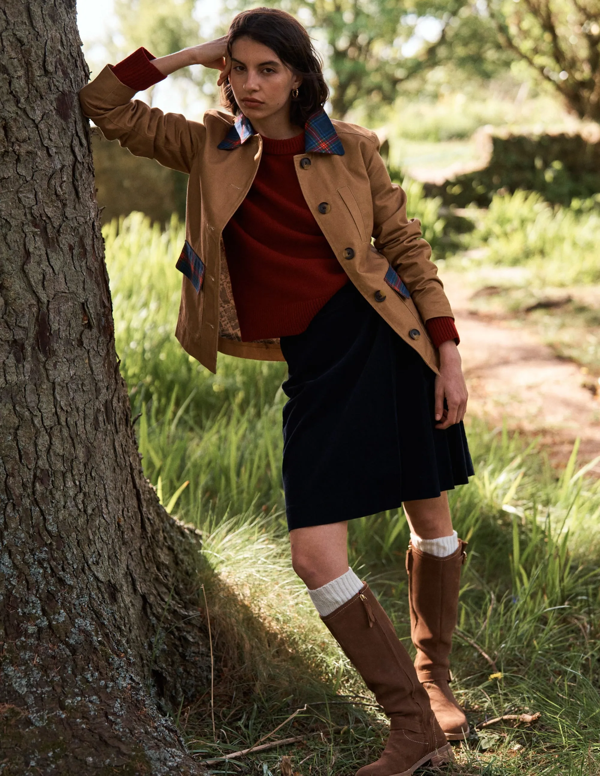 Helen Cord Kilt Skirt-Navy Floor Length