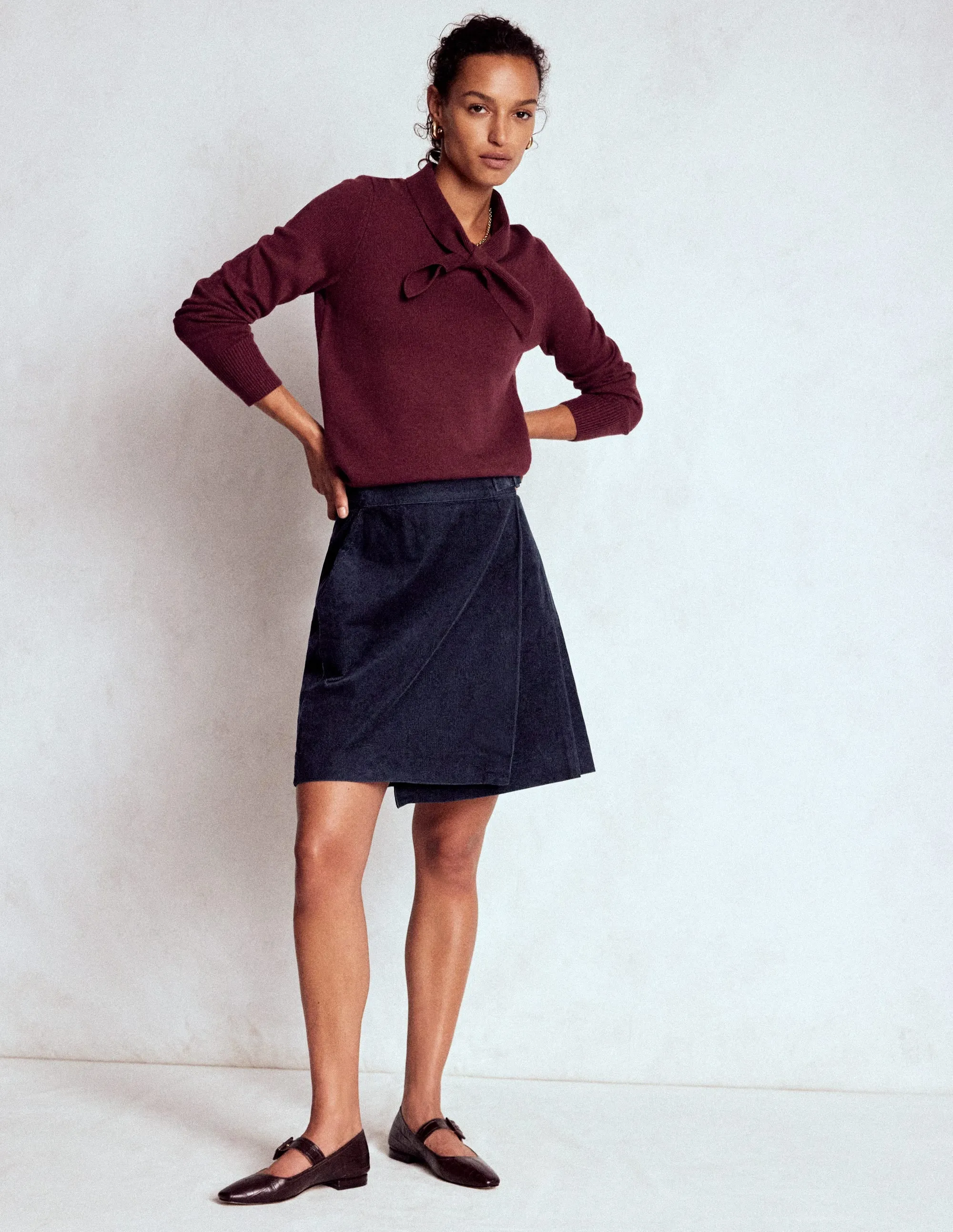 Helen Cord Kilt Skirt-Navy Neat Look