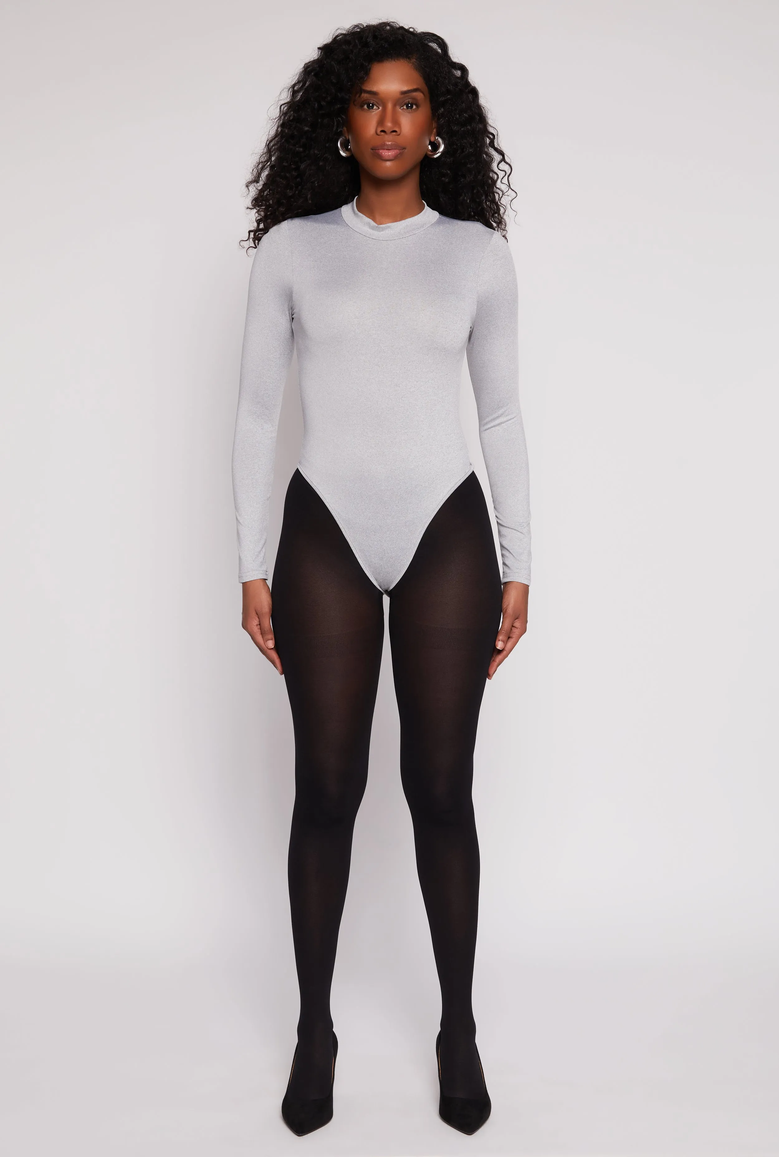Daisy Mock Neck Long Sleeve Bodysuit Relaxed Slim Soft Loose