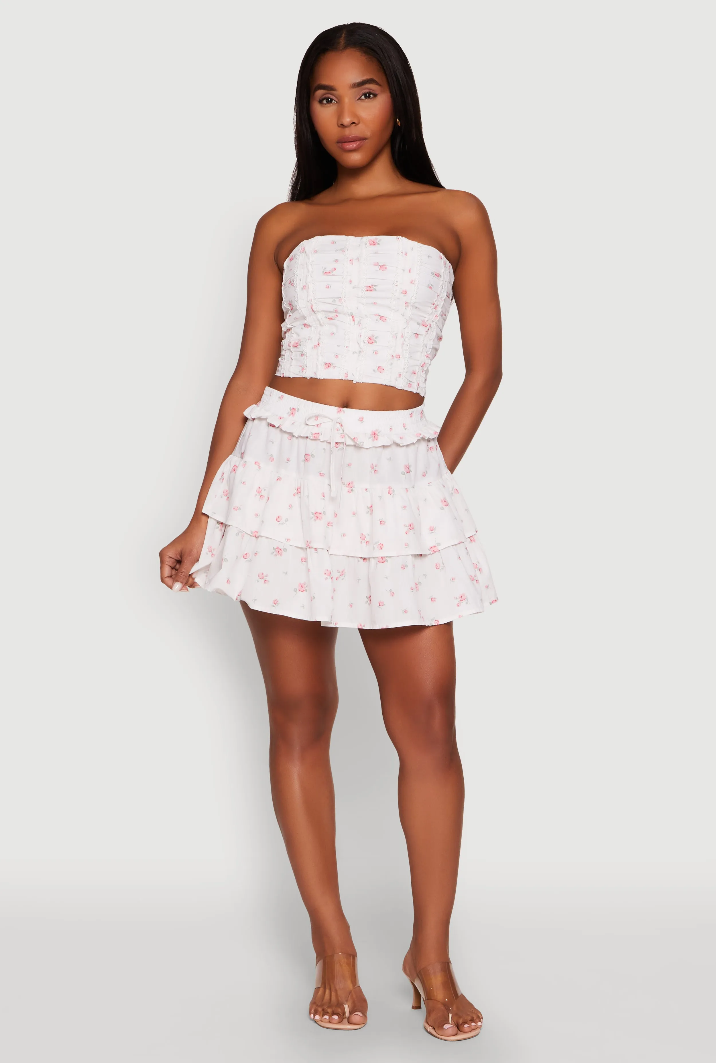 Iris High Waist Tiered Mini Skirt Flowy Drape